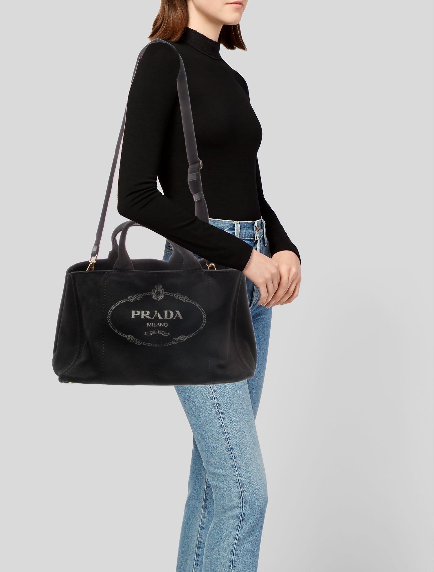 Prada Enameled Metal Triangle Weekender Bag