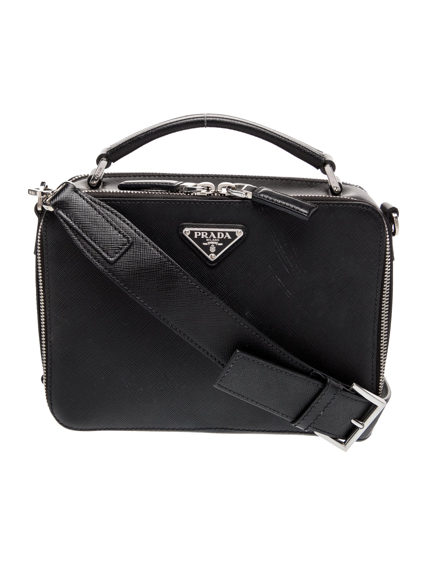 Prada Enameled Metal Triangle Crossbody Bag Medium