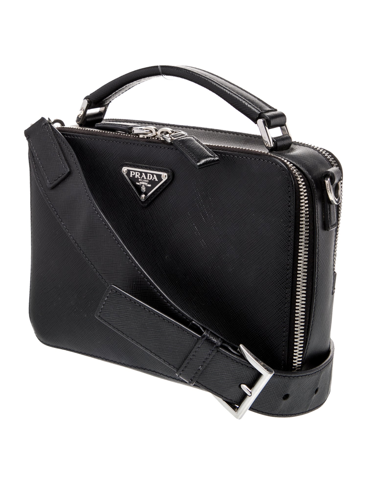 Prada Enameled Metal Triangle Crossbody Bag Medium