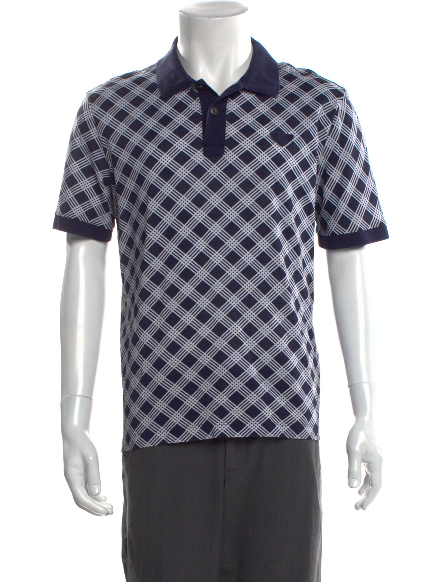 Prada Plaid Print Crew Neck Polo Shirt