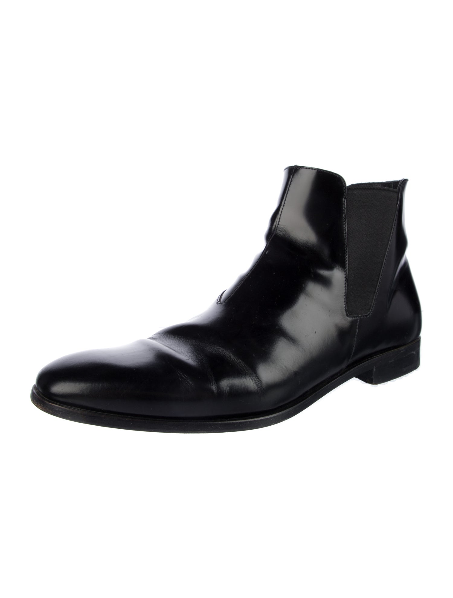 Prada Leather Grosgrain Trim Chelsea Boots