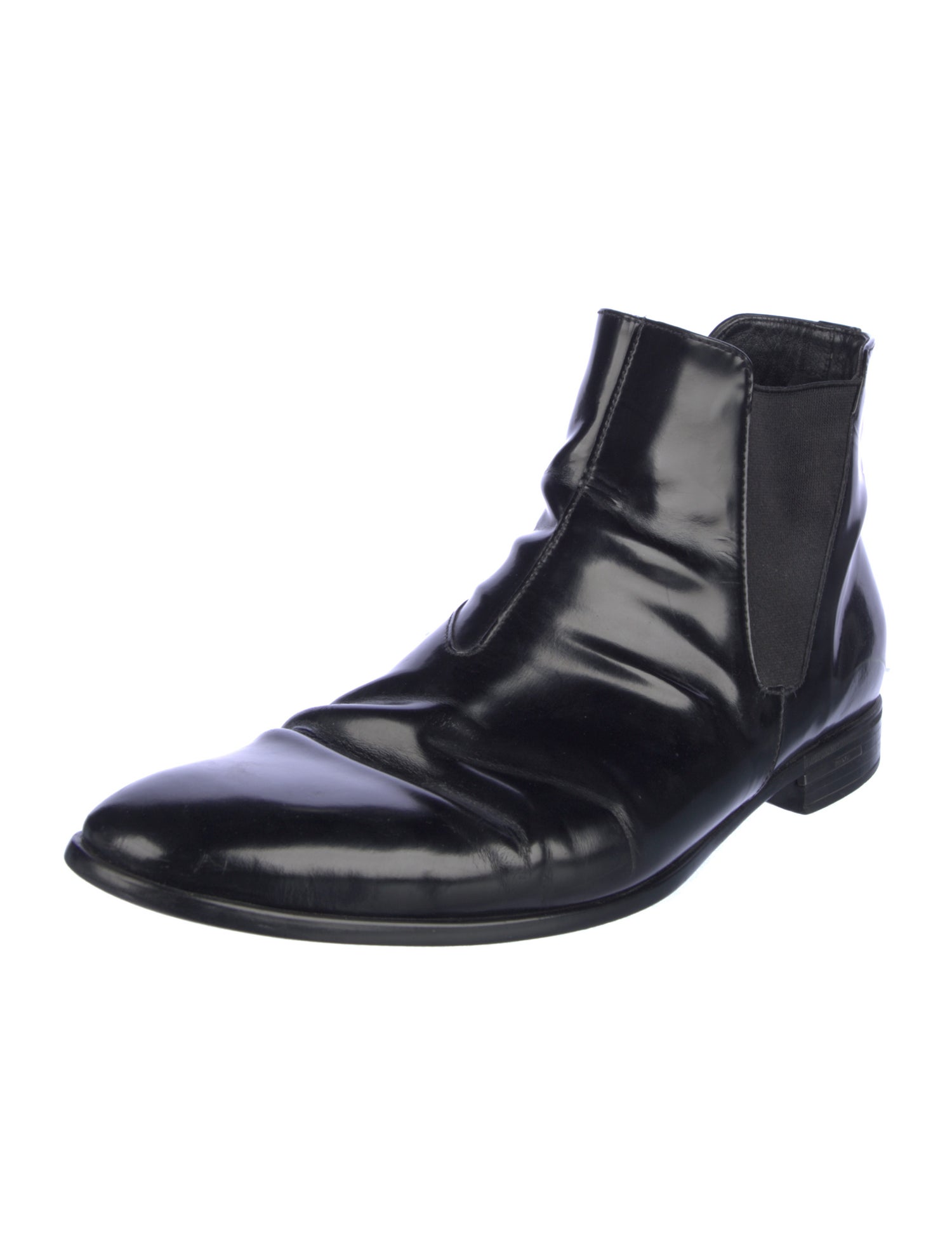 Prada Leather Grosgrain Trim Chelsea Boots