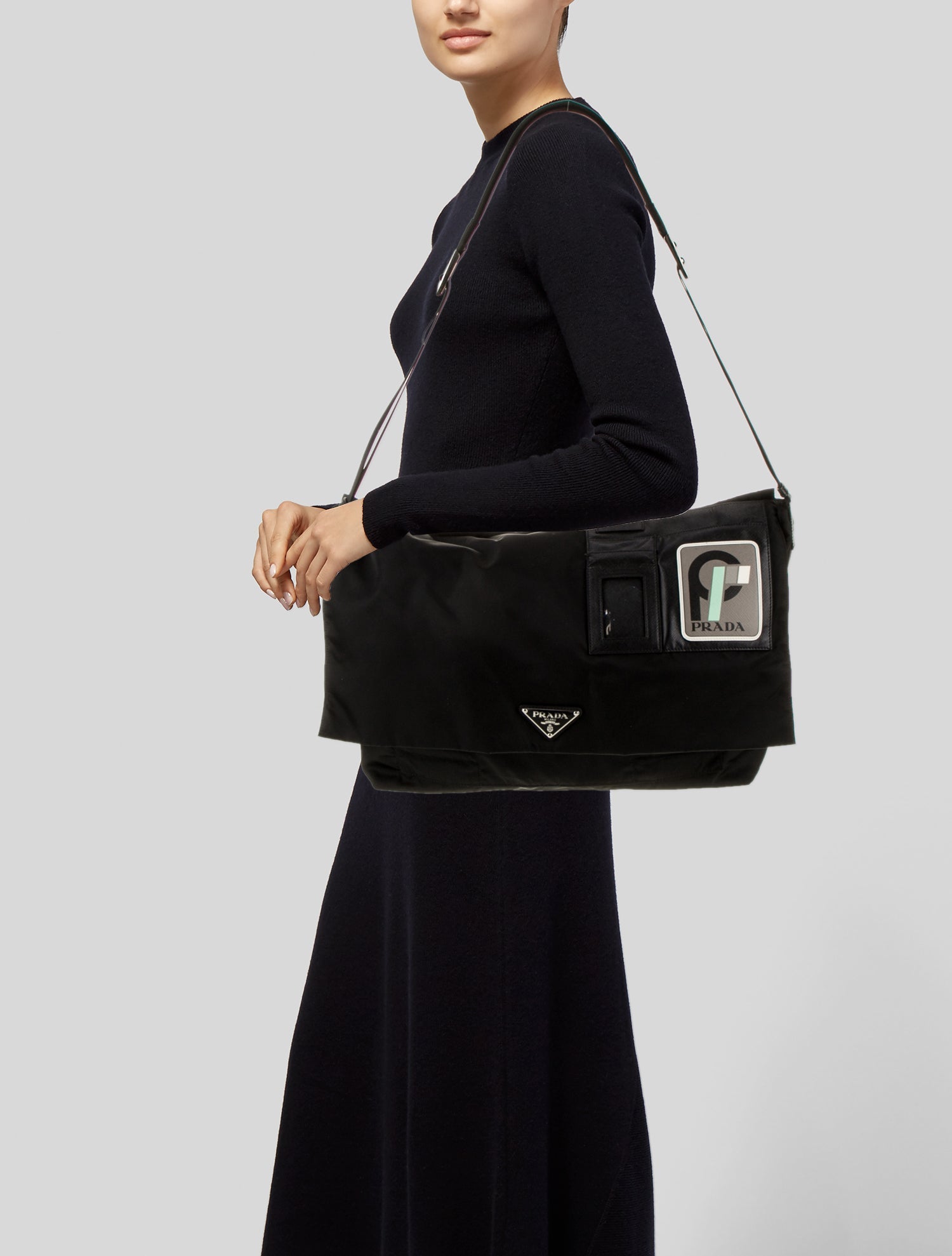 Prada Enameled Metal Triangle Crossbody Bag