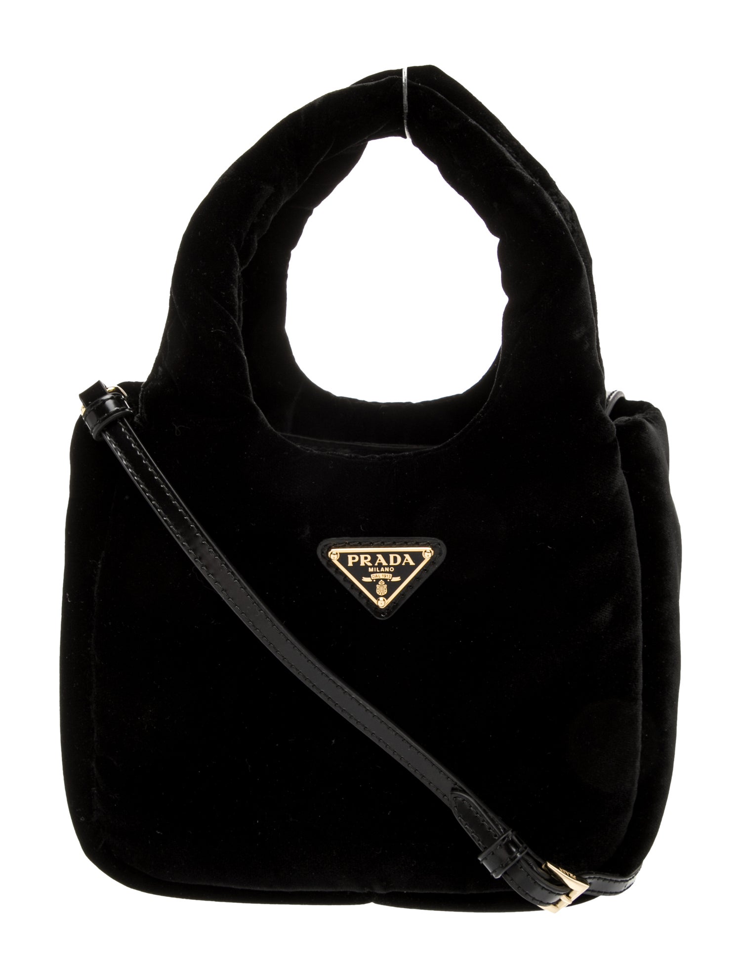 Prada Enameled Metal Triangle Top Handle Bag