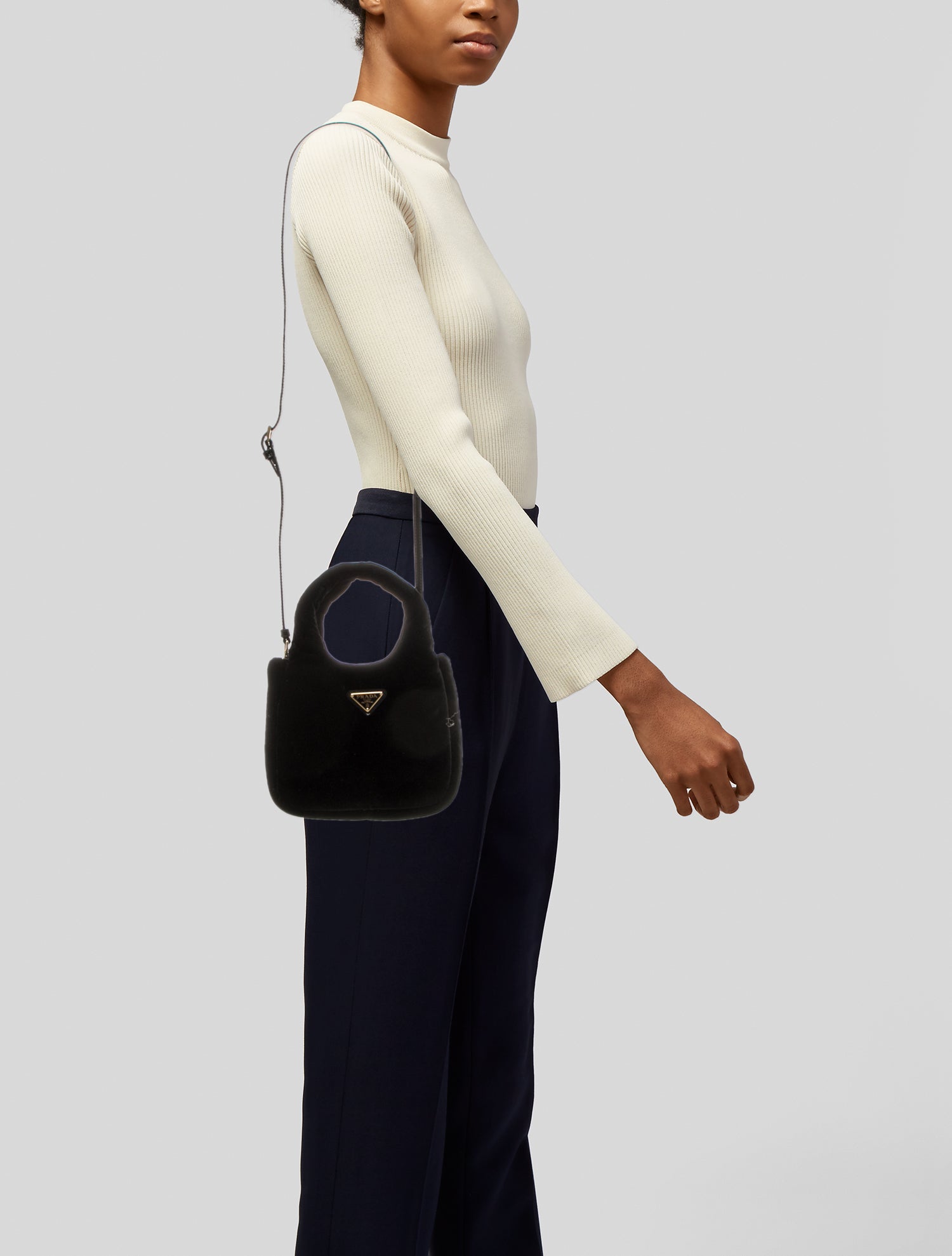 Prada Enameled Metal Triangle Top Handle Bag