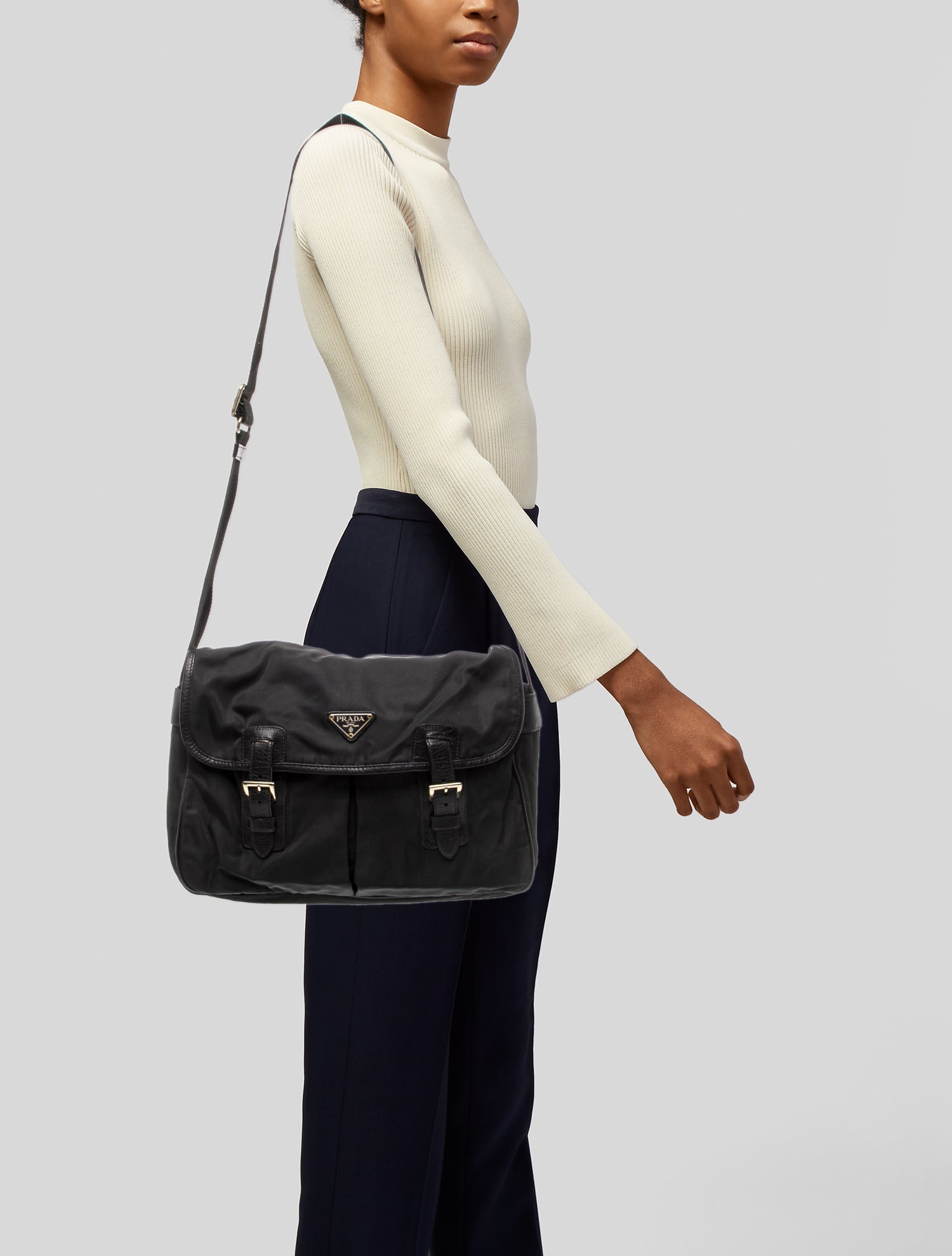 Prada Enameled Metal Triangle Messenger Bag