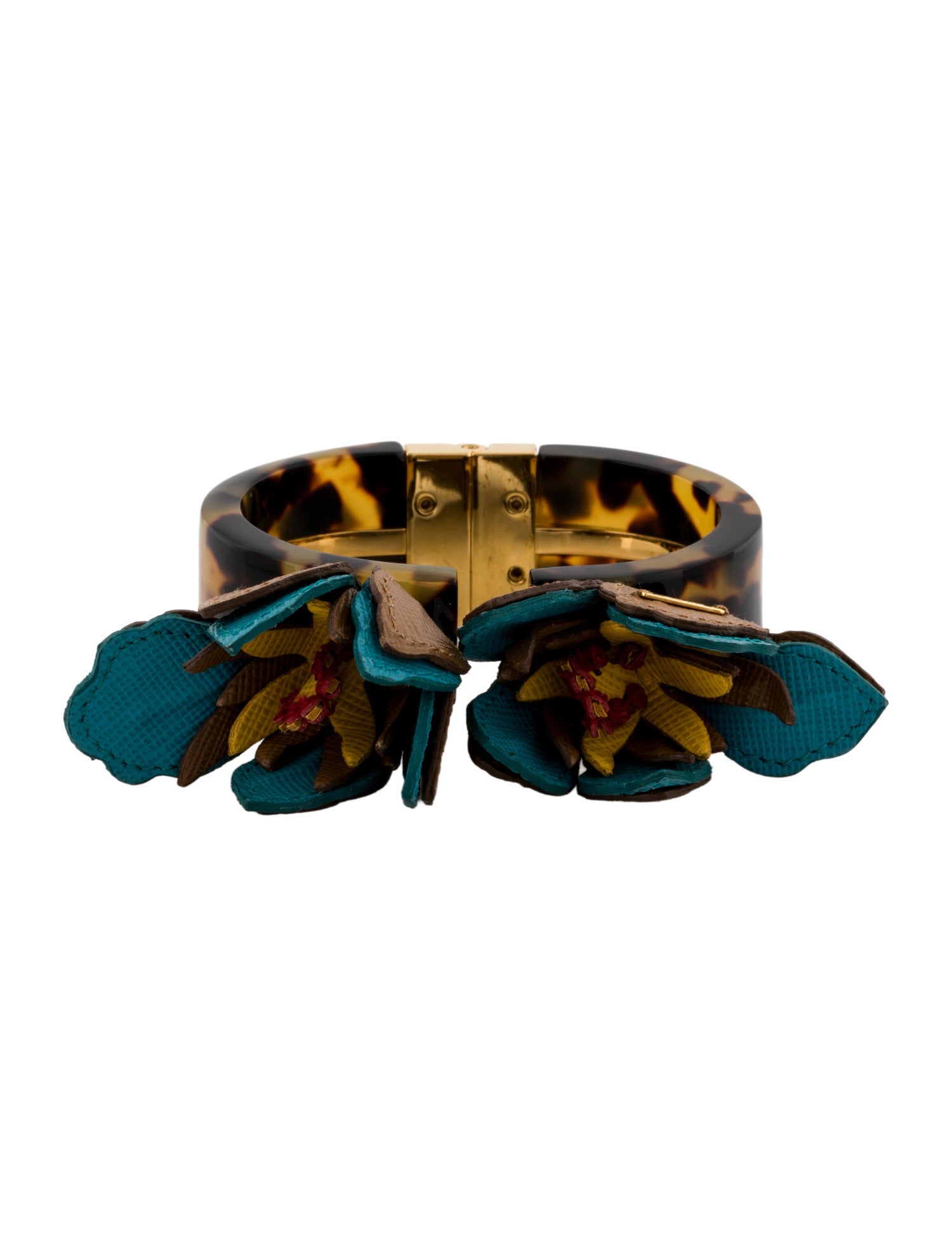 Prada Plexiglass & Saffiano Leather Flower Cuff Bracelet