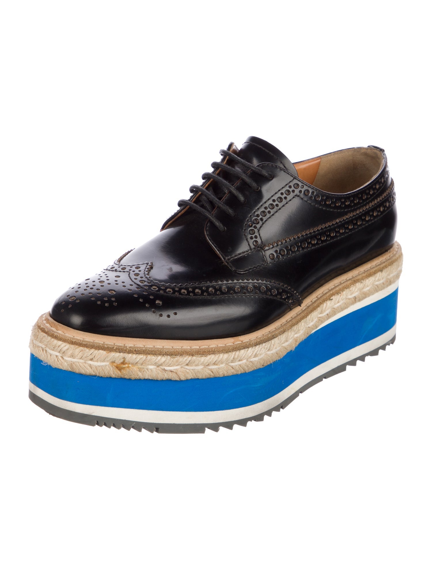 Prada Prada Leather Derby Espadrille Shoes Patent Leather Mules