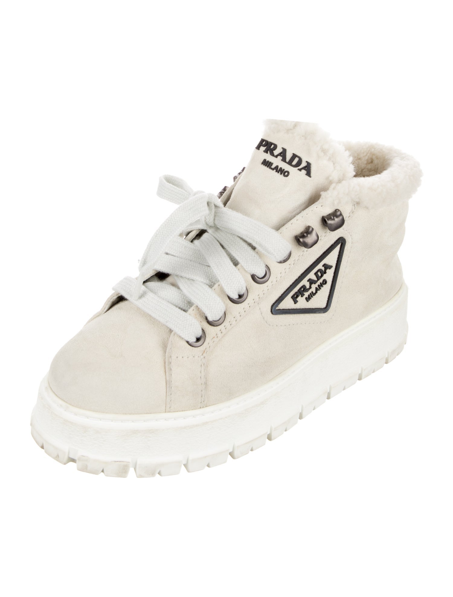 Prada Suede Fur Trim Sneakers