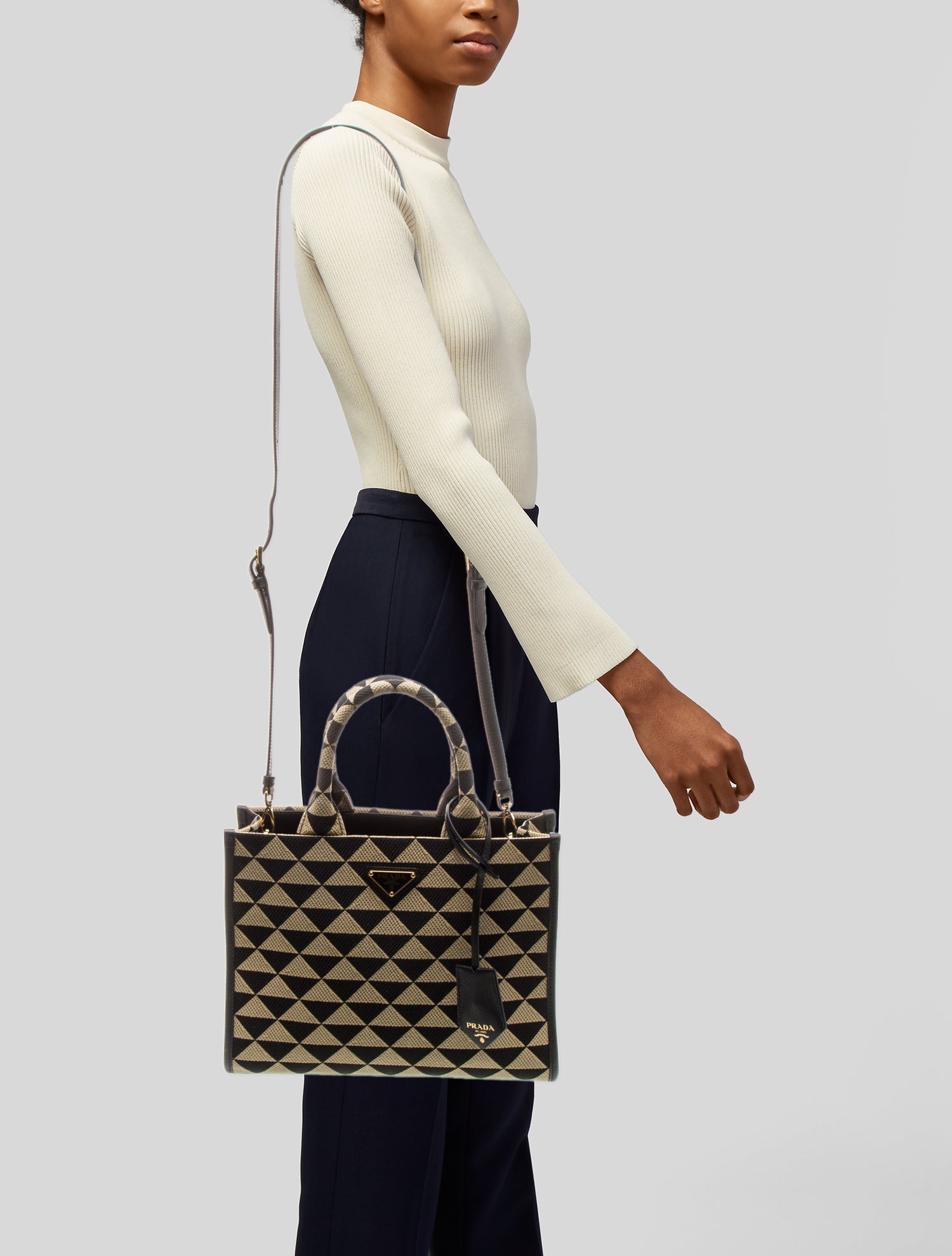 Prada Enameled Metal Triangle Triangle Small