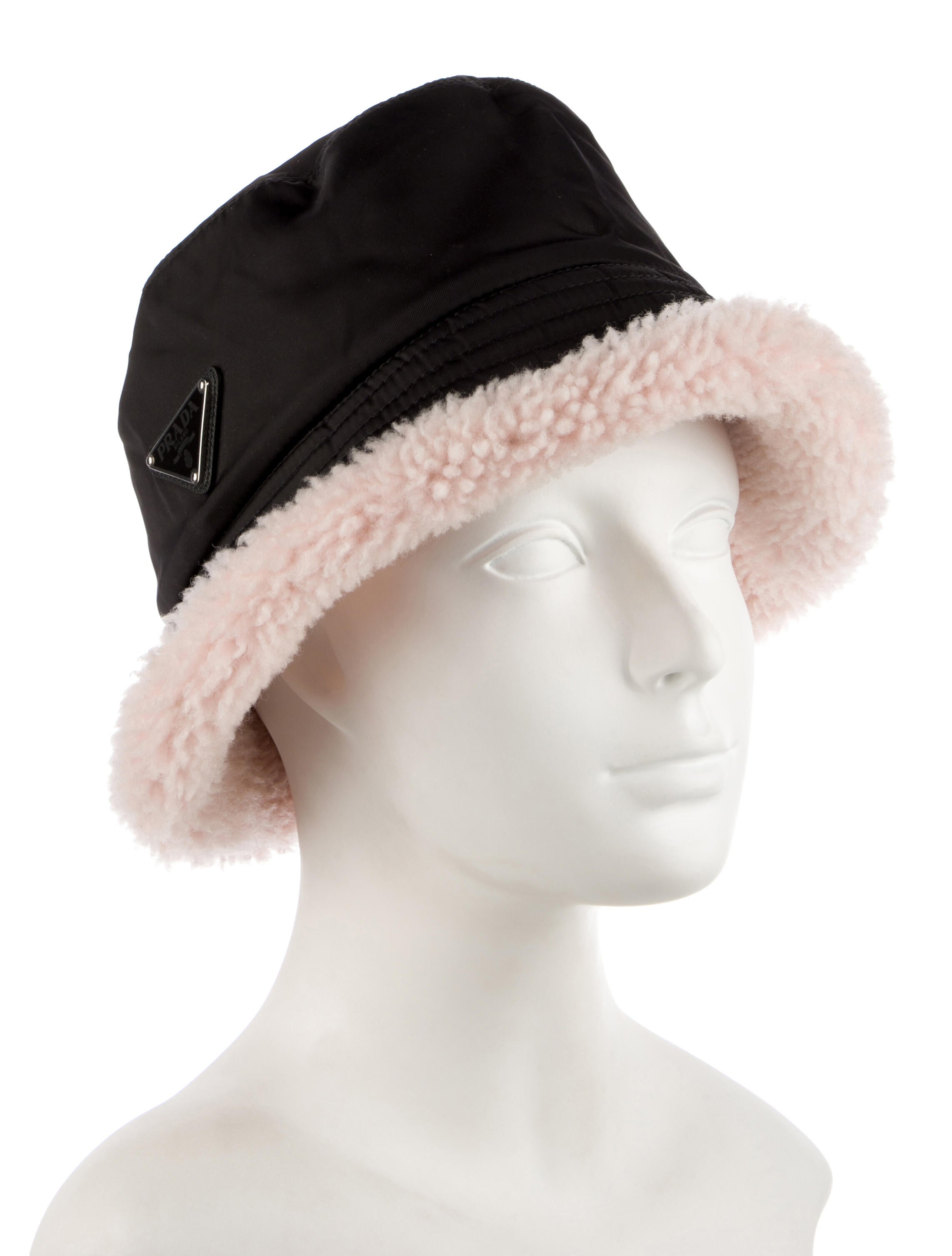 Prada Nylon Fur Trim Bucket Hat