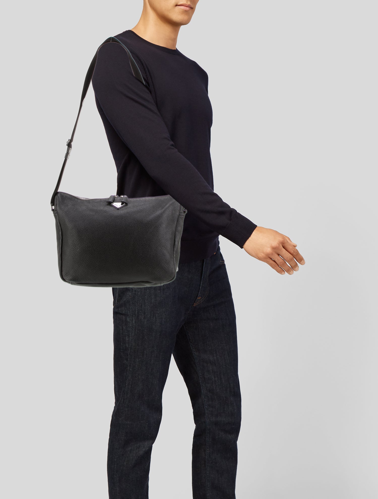 Prada Enameled Metal Triangle Messenger Bag