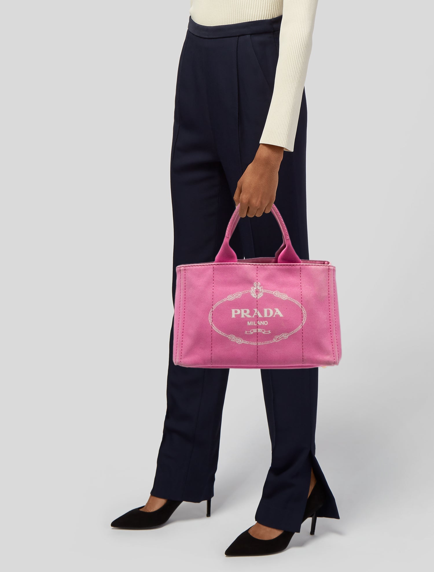 Prada Enameled Metal Triangle Tote Large