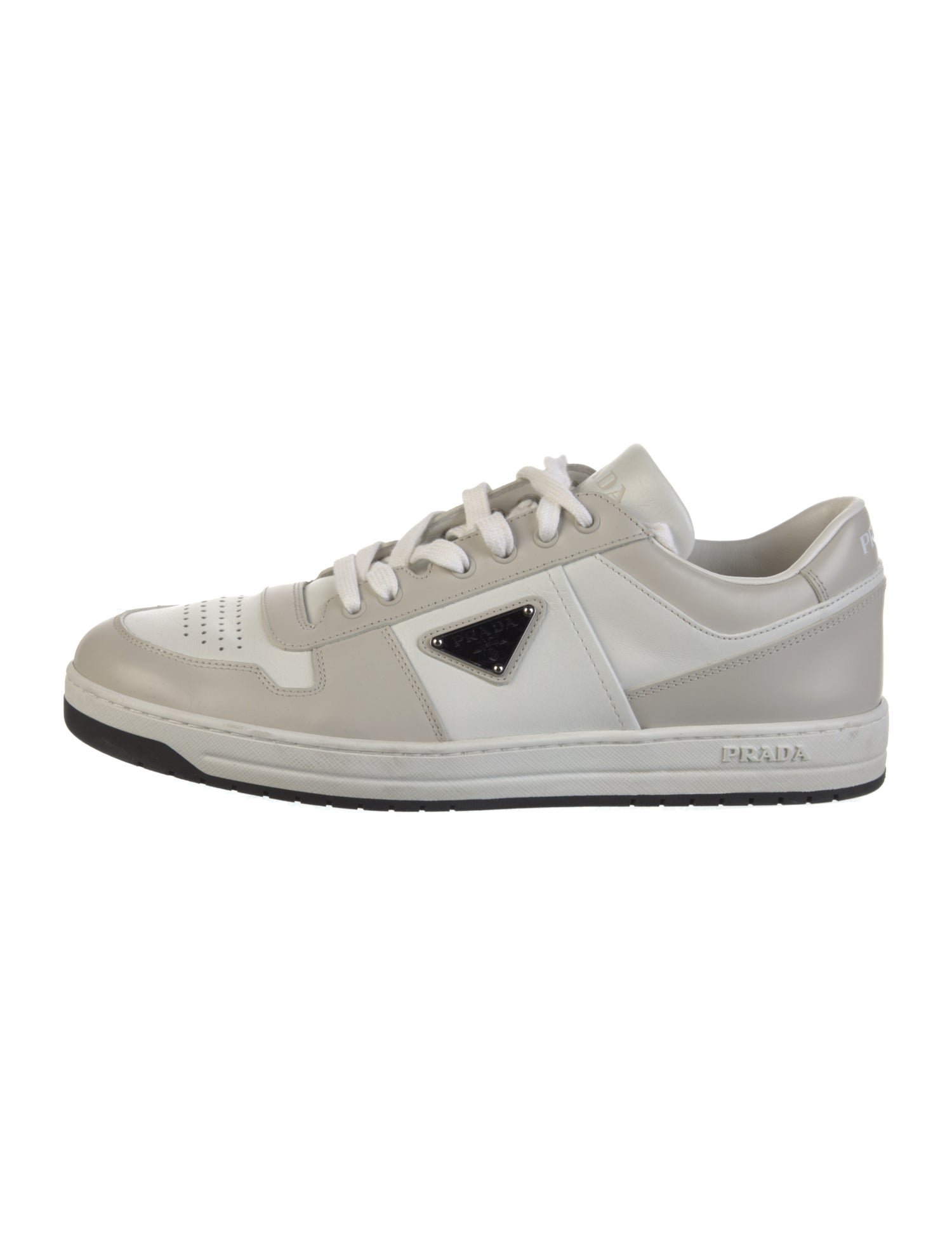 Prada Enameled Metal Triangle Leather Sneakers