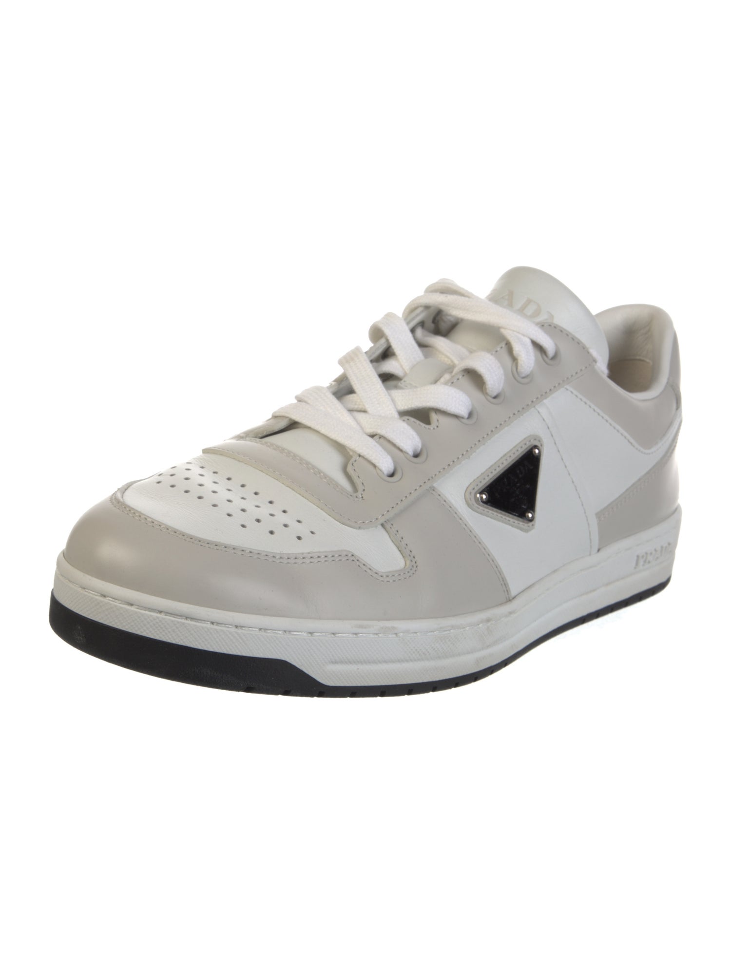 Prada Enameled Metal Triangle Leather Sneakers