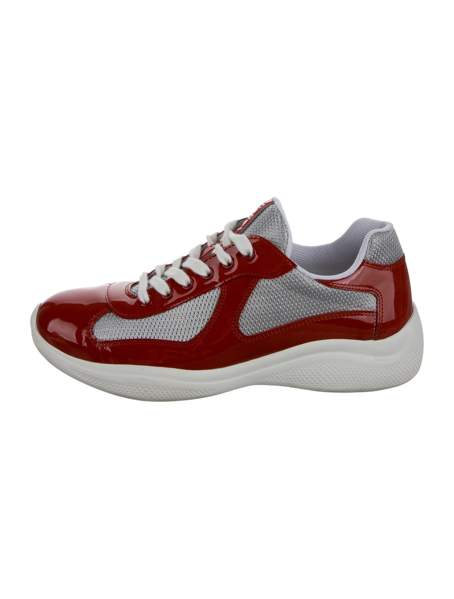 Prada Patent Leather Colorblock Pattern Sneakers