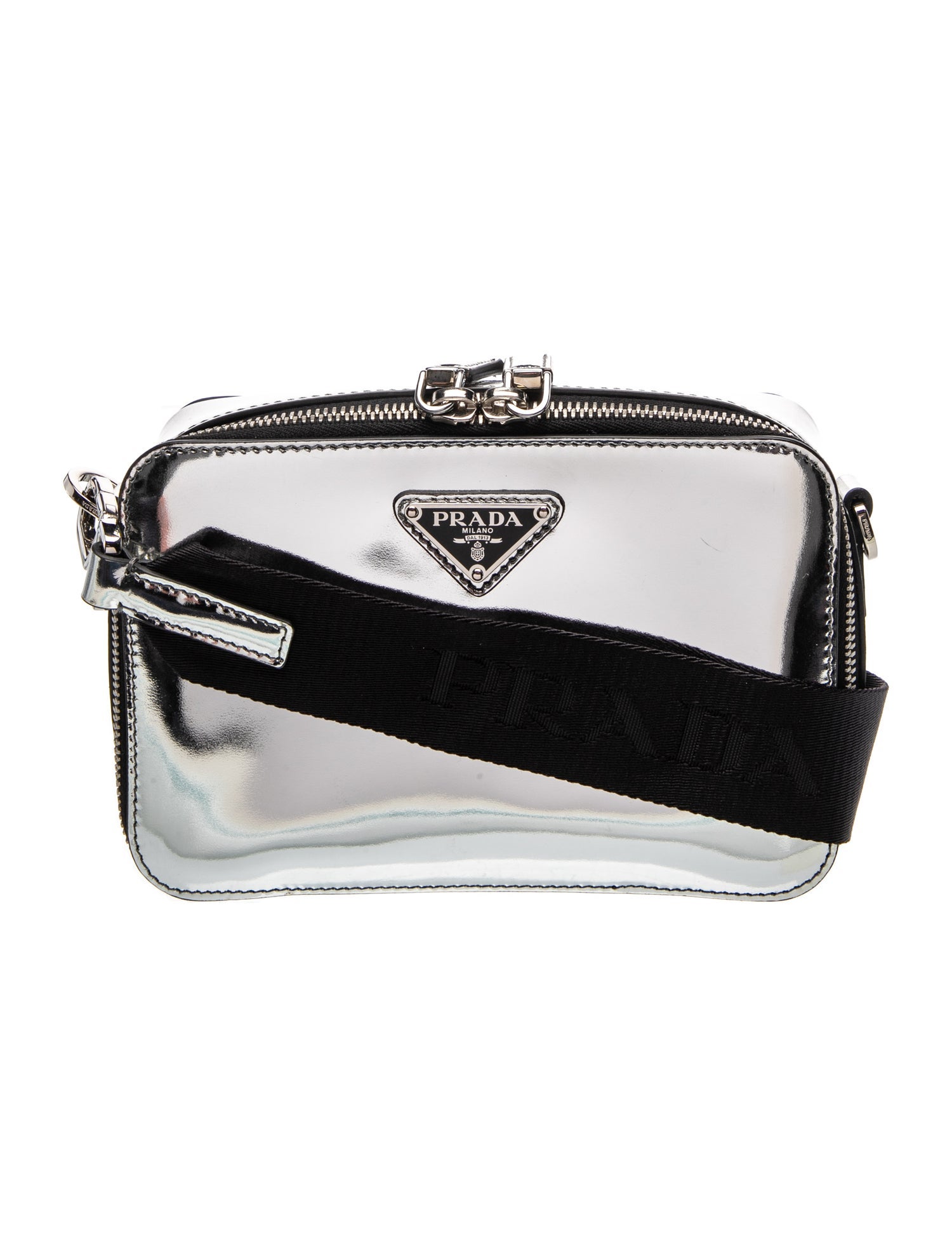 Prada Enameled Metal Triangle Crossbody Bag