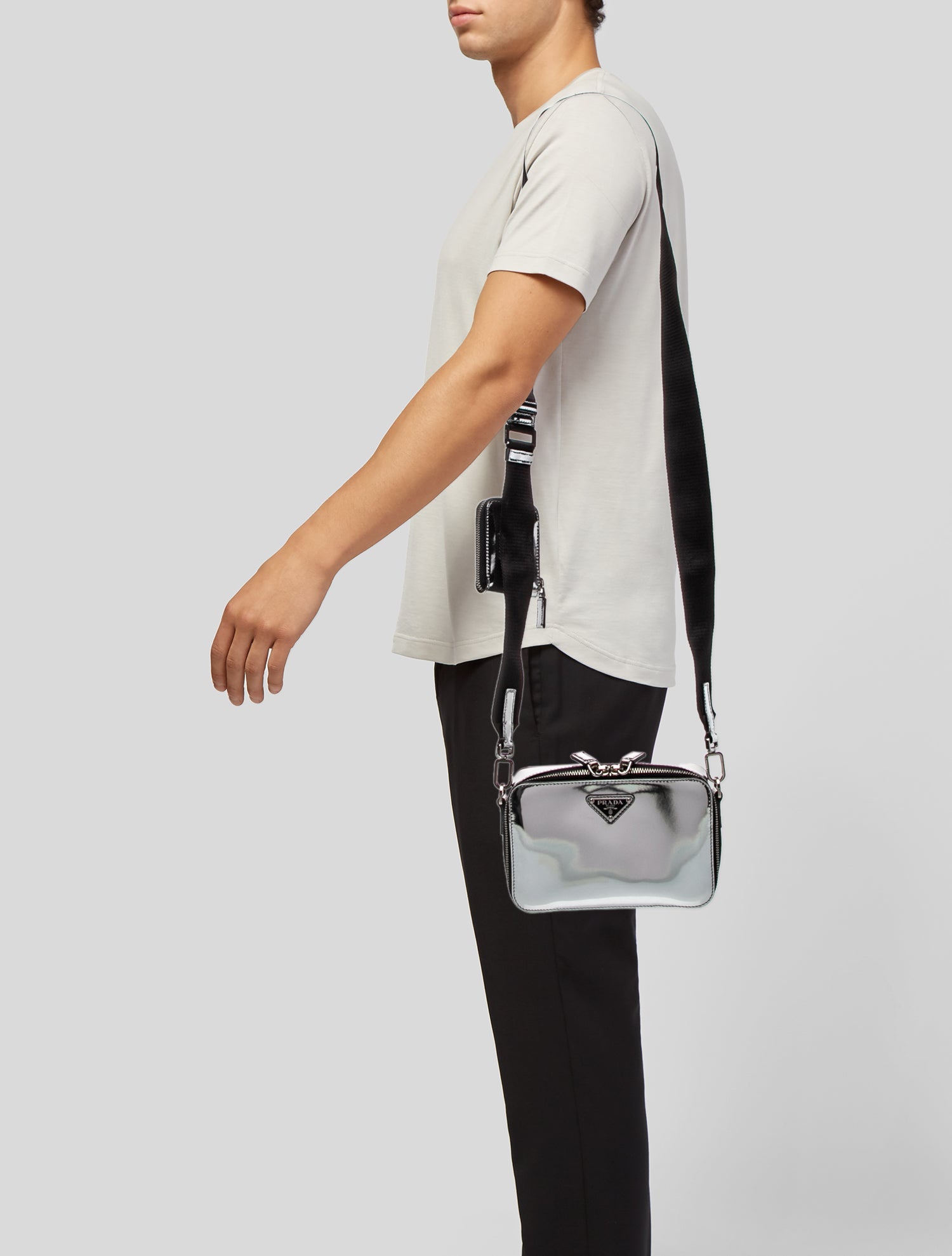 Prada Enameled Metal Triangle Crossbody Bag