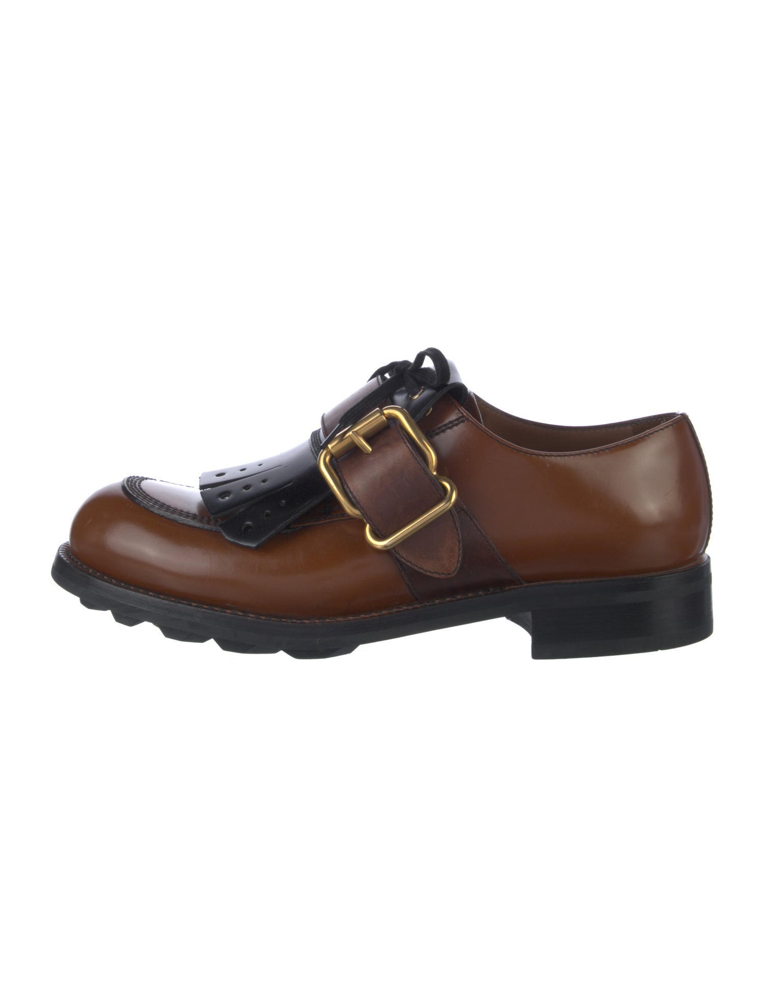 Prada Leather Colorblock Pattern Monk Straps
