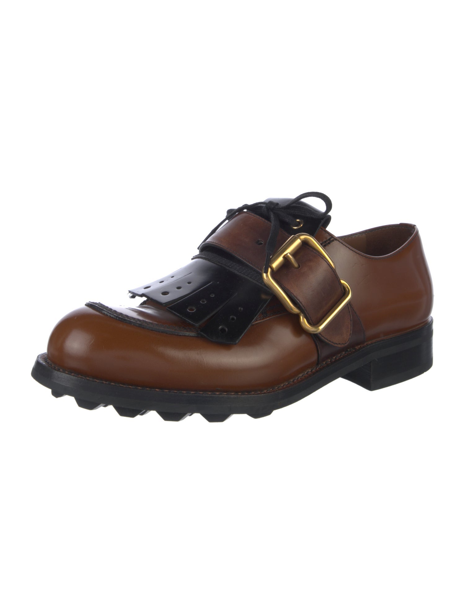 Prada Leather Colorblock Pattern Monk Straps