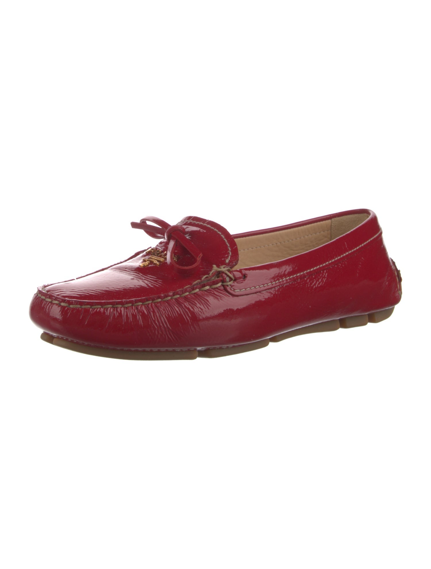 Prada Patent Leather Bow Accents Loafers