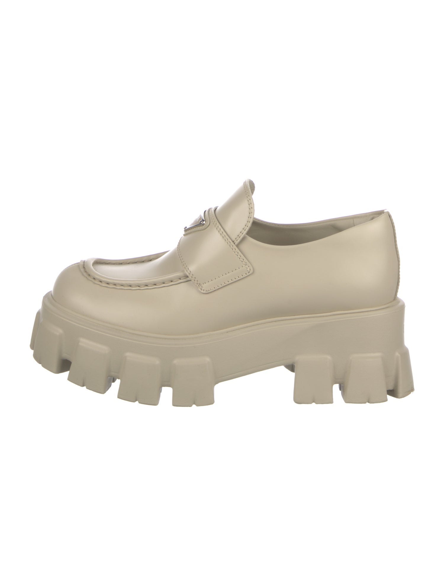 Prada Enameled Metal Triangle Leather Oxfords