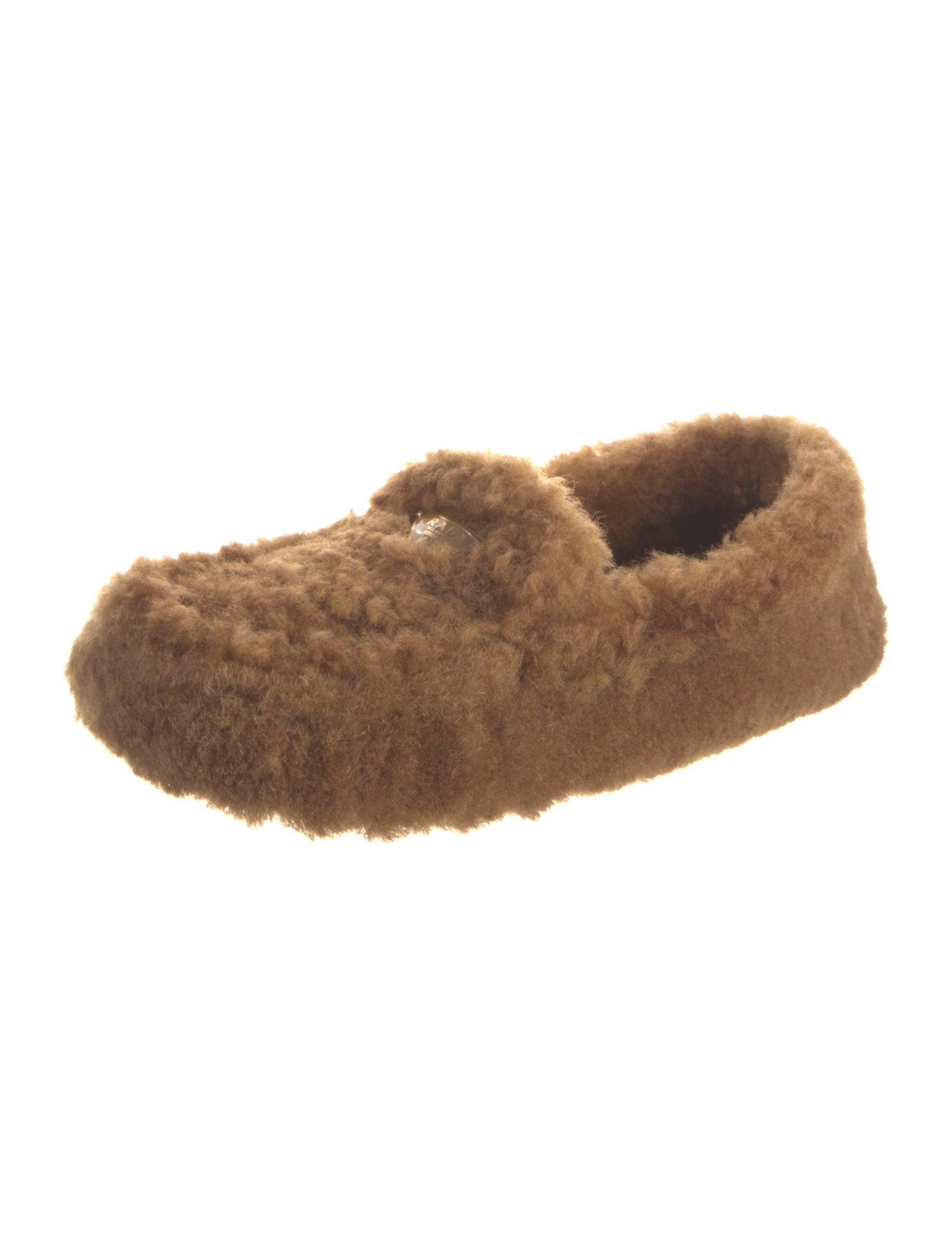 Prada Enameled Metal Triangle Lambswool Moccasins