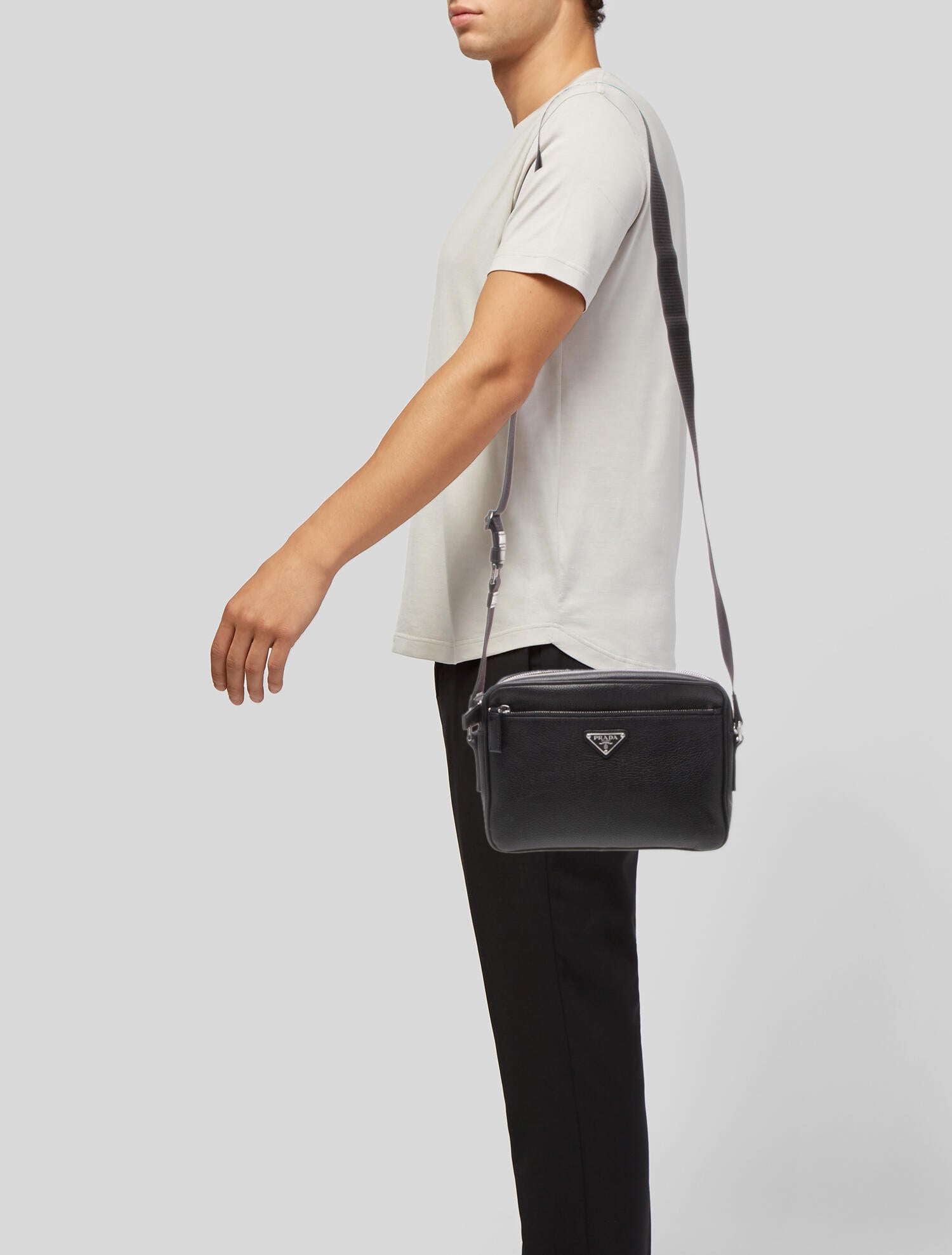 Prada Enameled Metal Triangle Messenger Bag