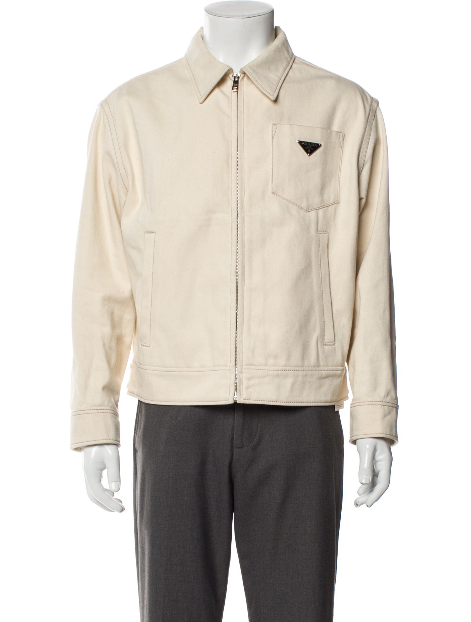 Prada 2022 Enameled Metal Triangle Denim Jacket