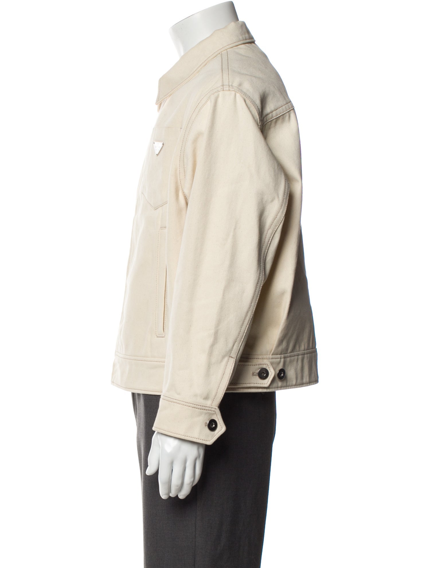 Prada 2022 Enameled Metal Triangle Denim Jacket