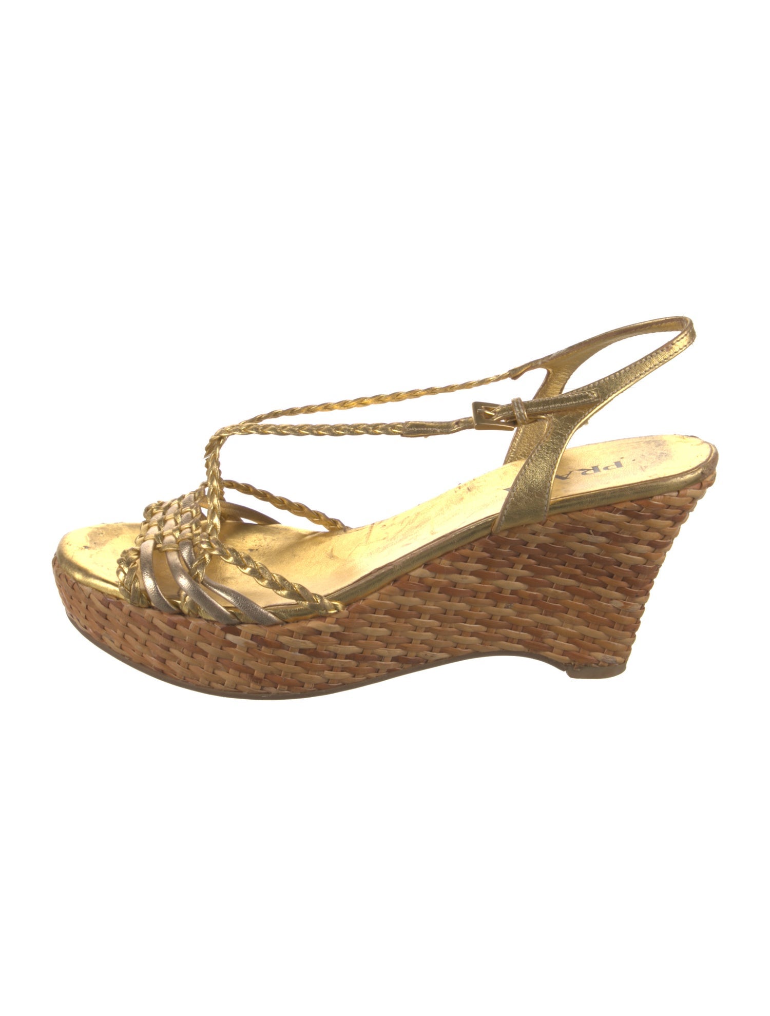 Prada Leather Braided Accents Slingback Sandals