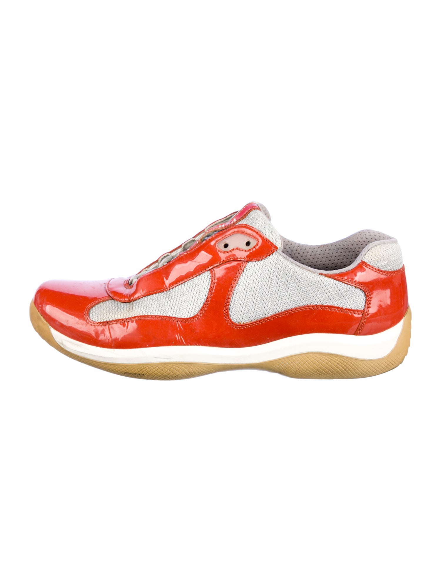Prada Sport Patent Leather Colorblock Pattern Sneakers