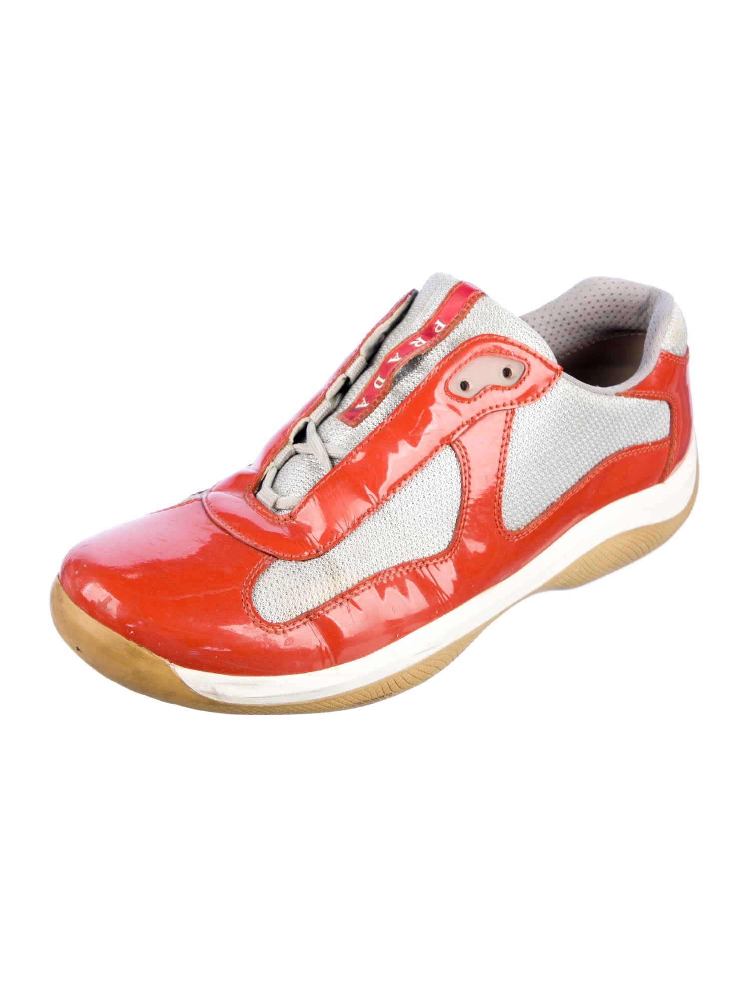 Prada Sport Patent Leather Colorblock Pattern Sneakers