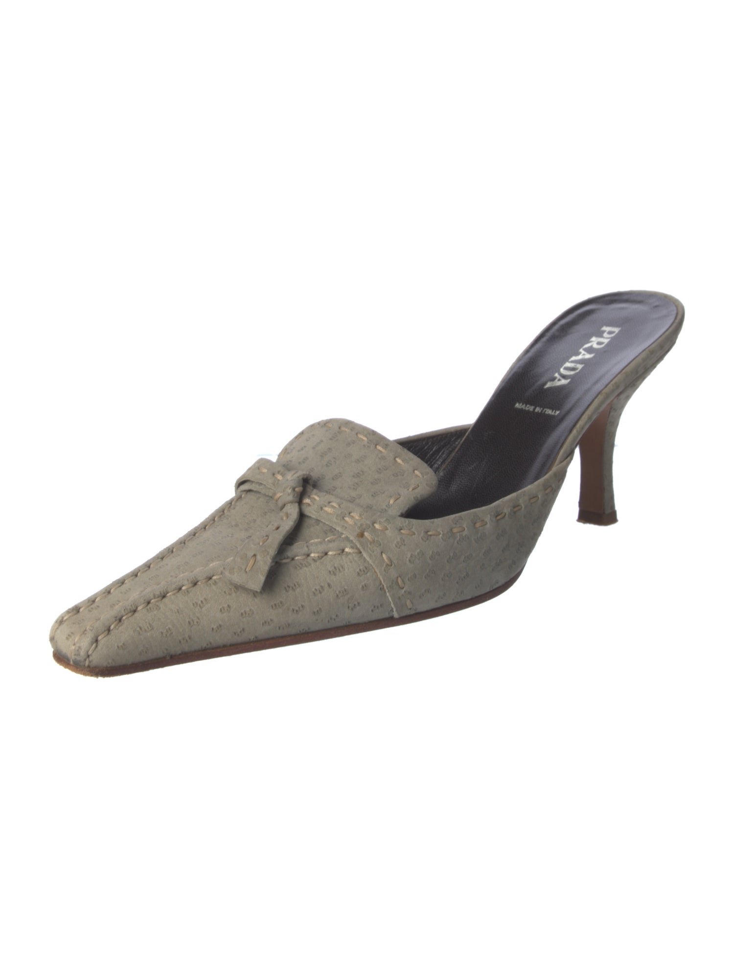 Prada Suede Whipstitch Trim Mules