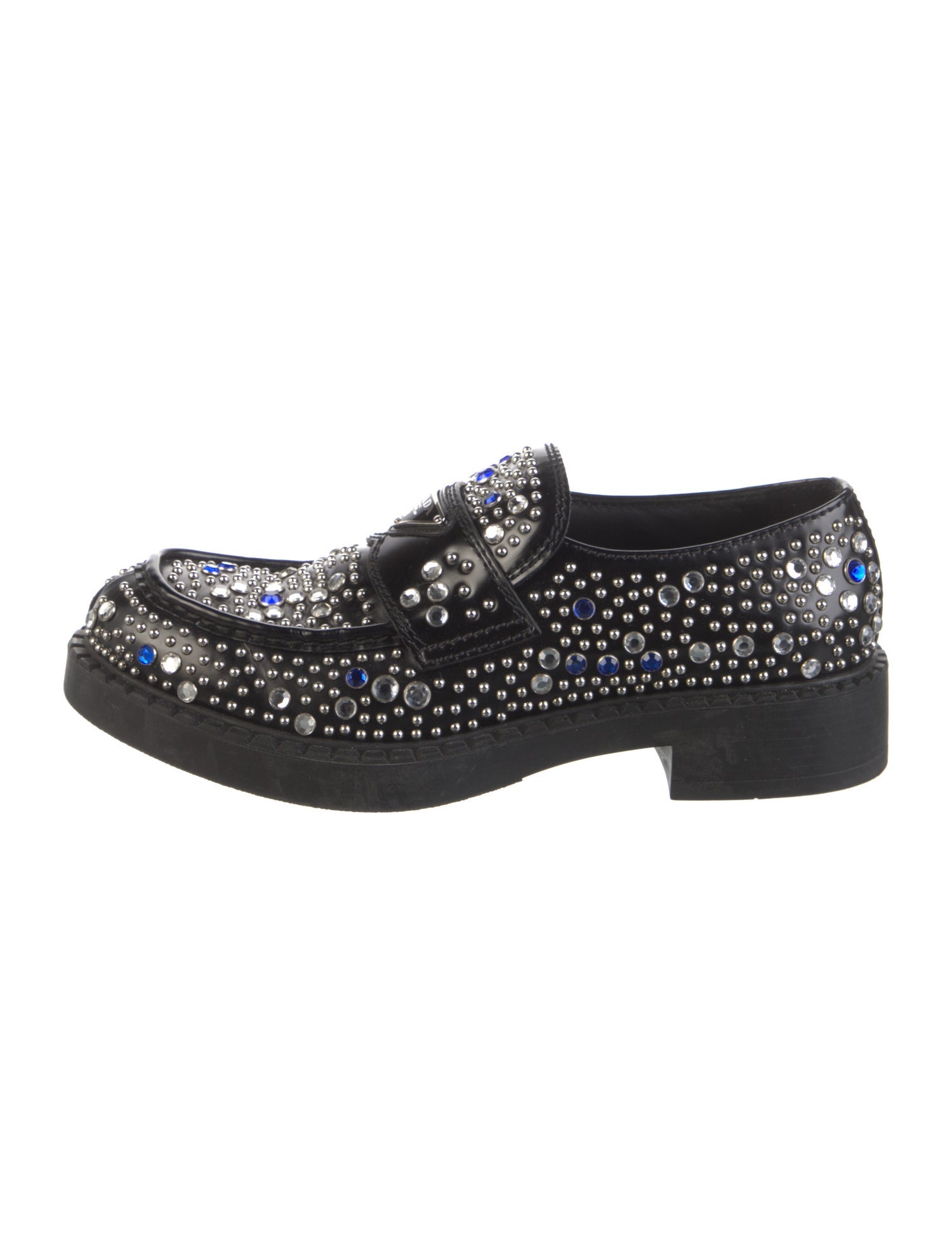 Prada Leather Crystal Embellishments Dress Loafers