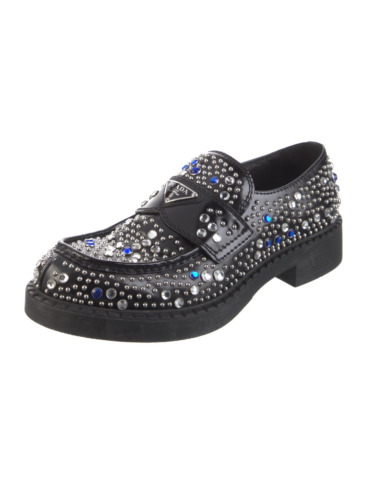 Prada Leather Crystal Embellishments Dress Loafers