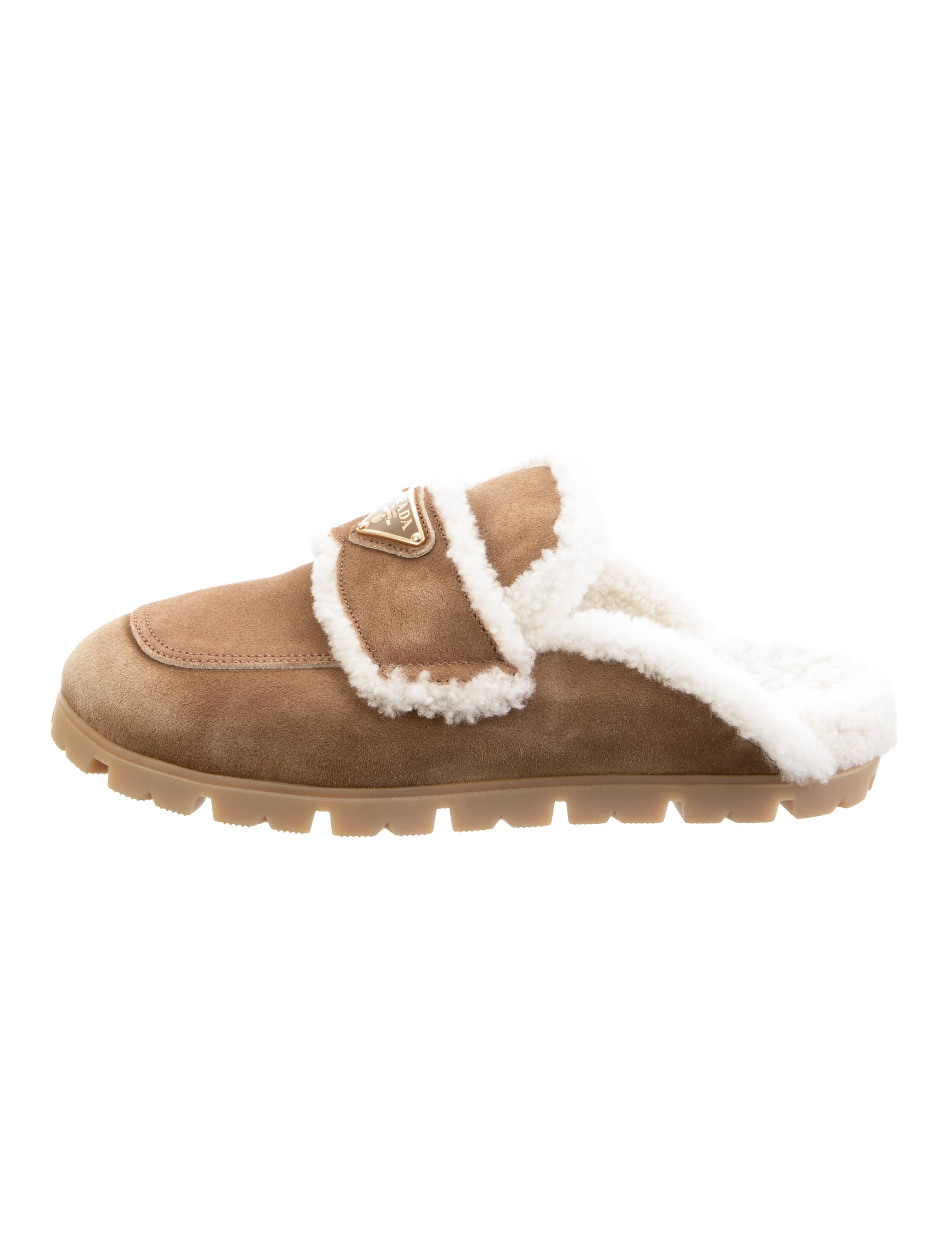 Prada Suede Faux Fur Trim Mules