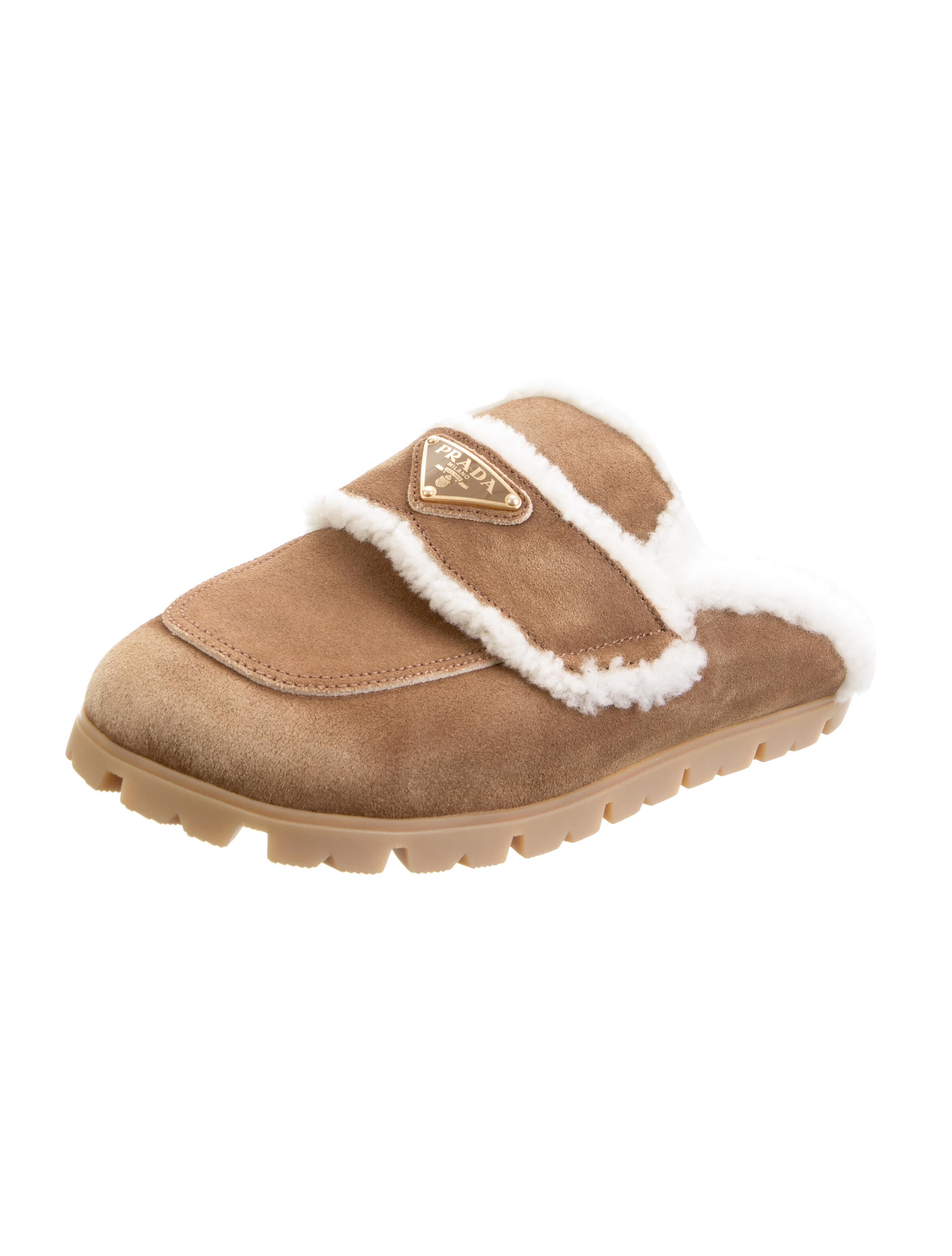 Prada Suede Faux Fur Trim Mules
