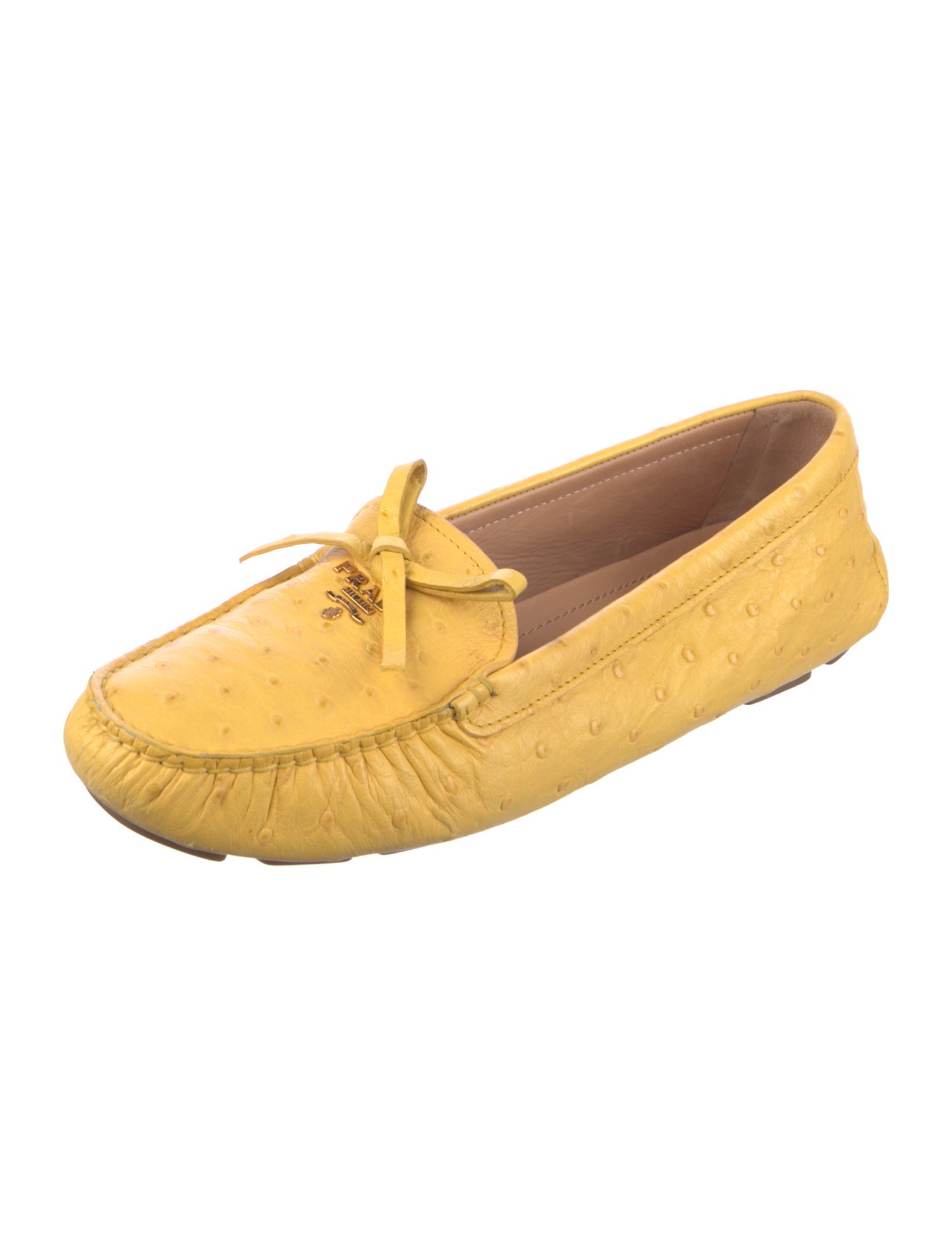 Prada Ostrich Bow Accents Loafers