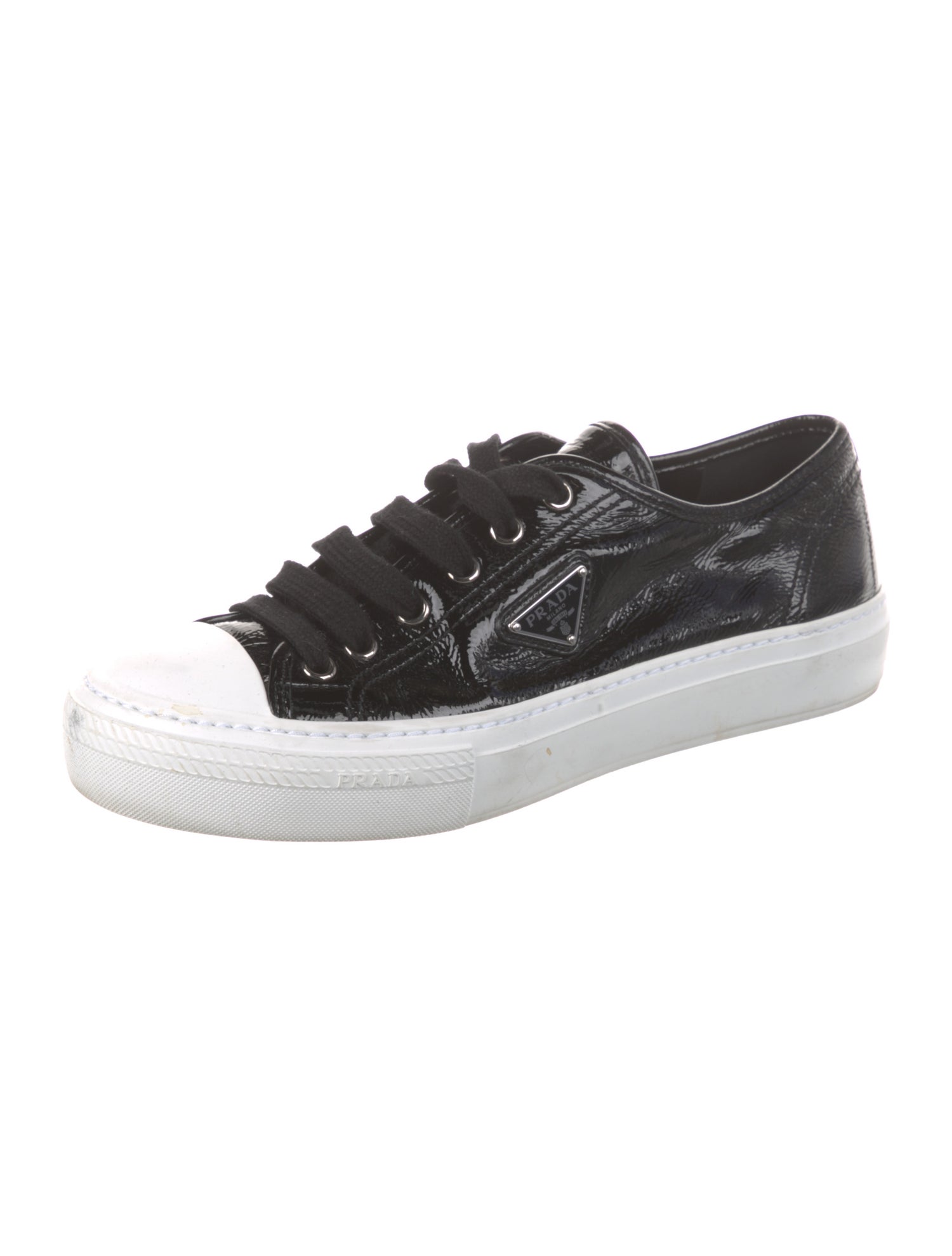 Prada Patent Leather Colorblock Pattern Sneakers