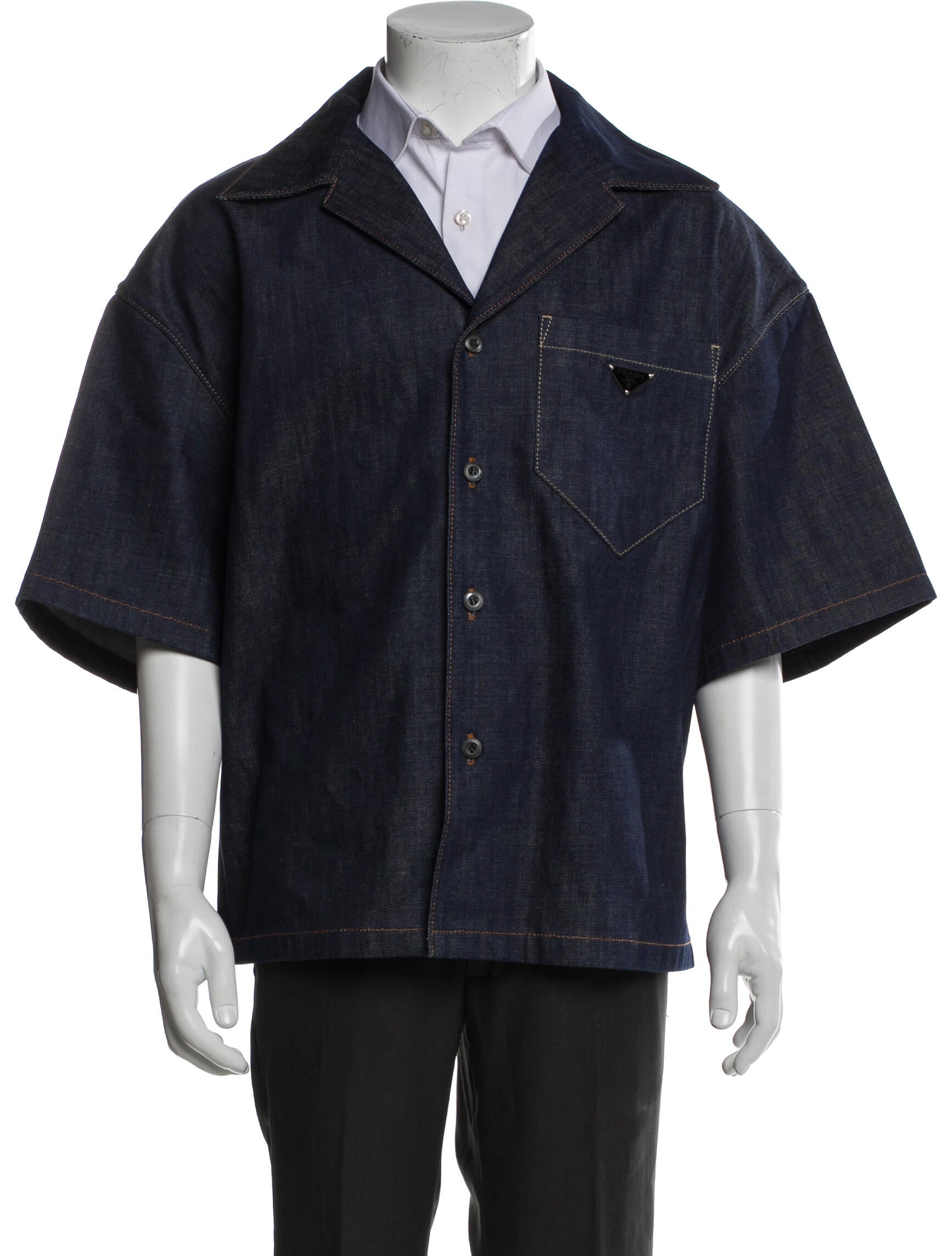 Prada 2024 Enameled Metal Triangle Denim Shirt w/ Tags