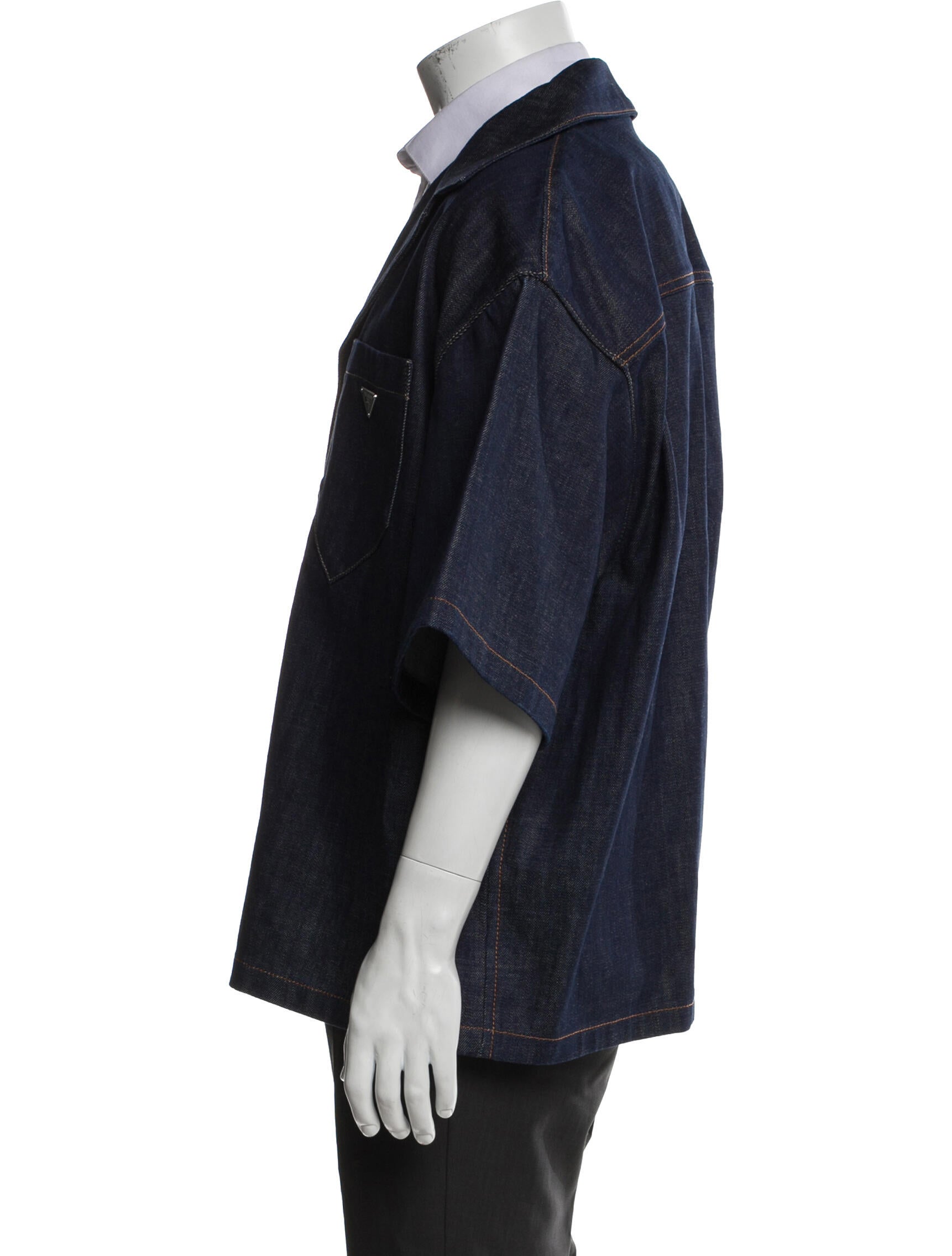 Prada 2024 Enameled Metal Triangle Denim Shirt w/ Tags