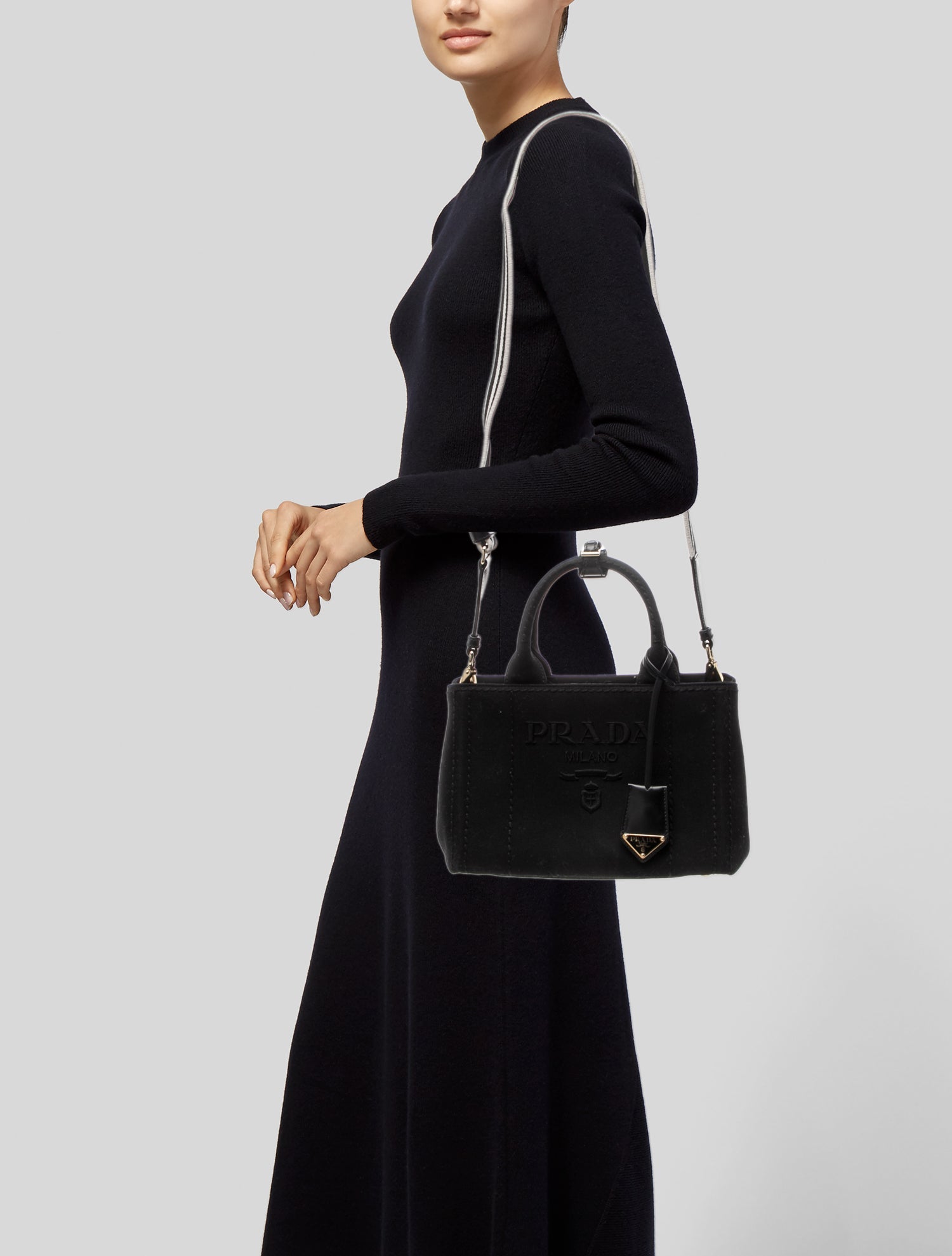 Prada Enameled Metal Triangle Top Handle Bag