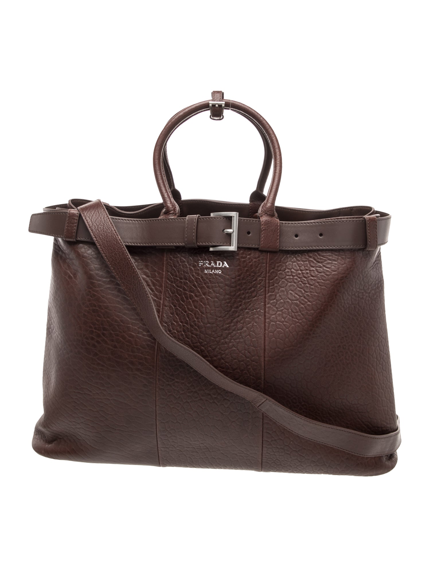 Prada Vitello Daino Leather Buckle Bag w/Belt Large