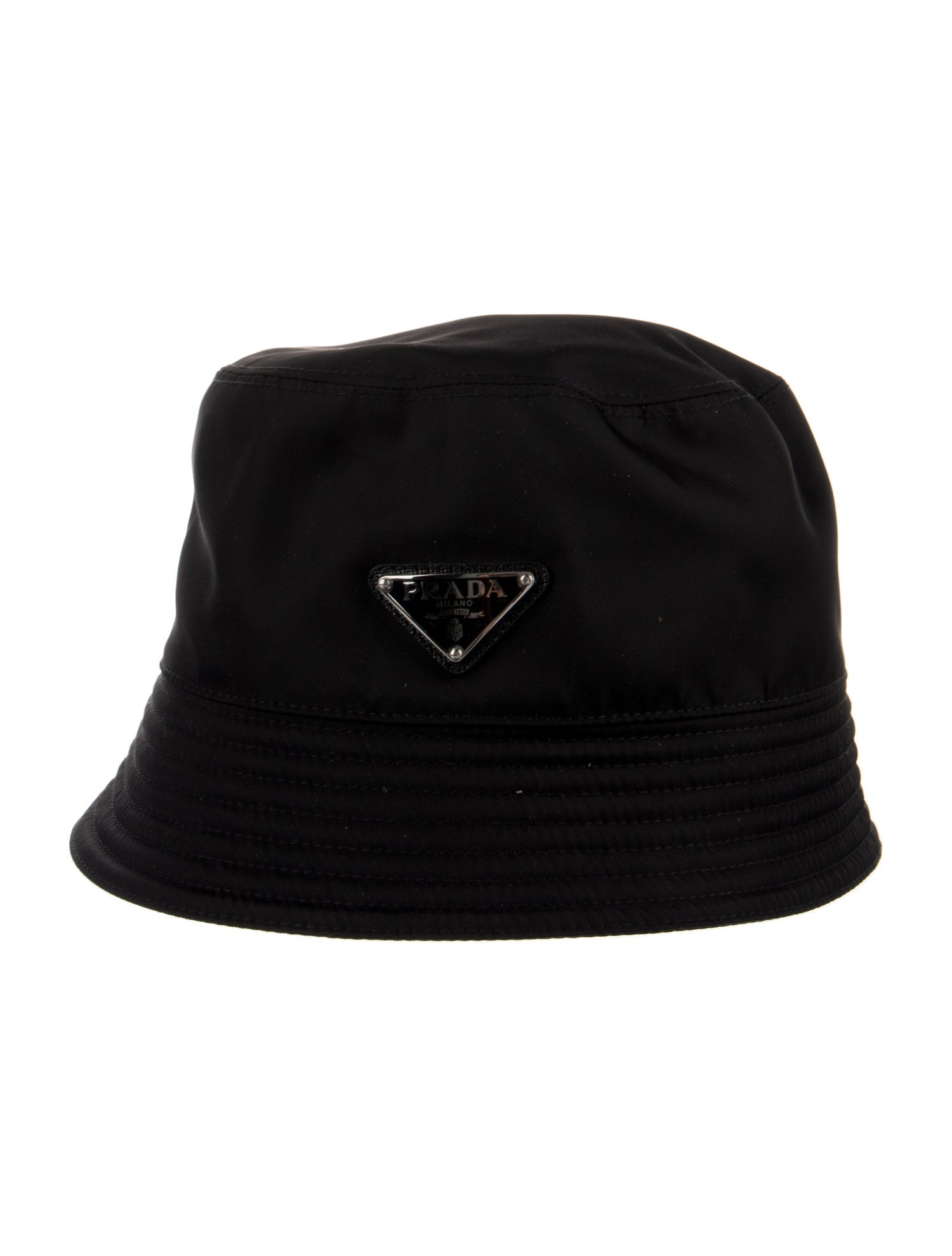Prada Enameled Metal Triangle Bucket Hat