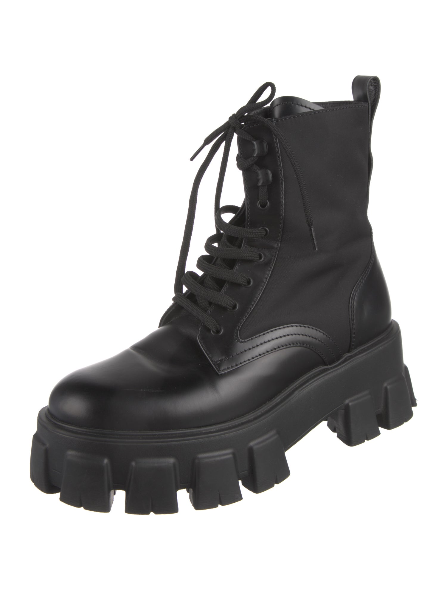 Prada Tessuto Nylon Leather Combat Boots