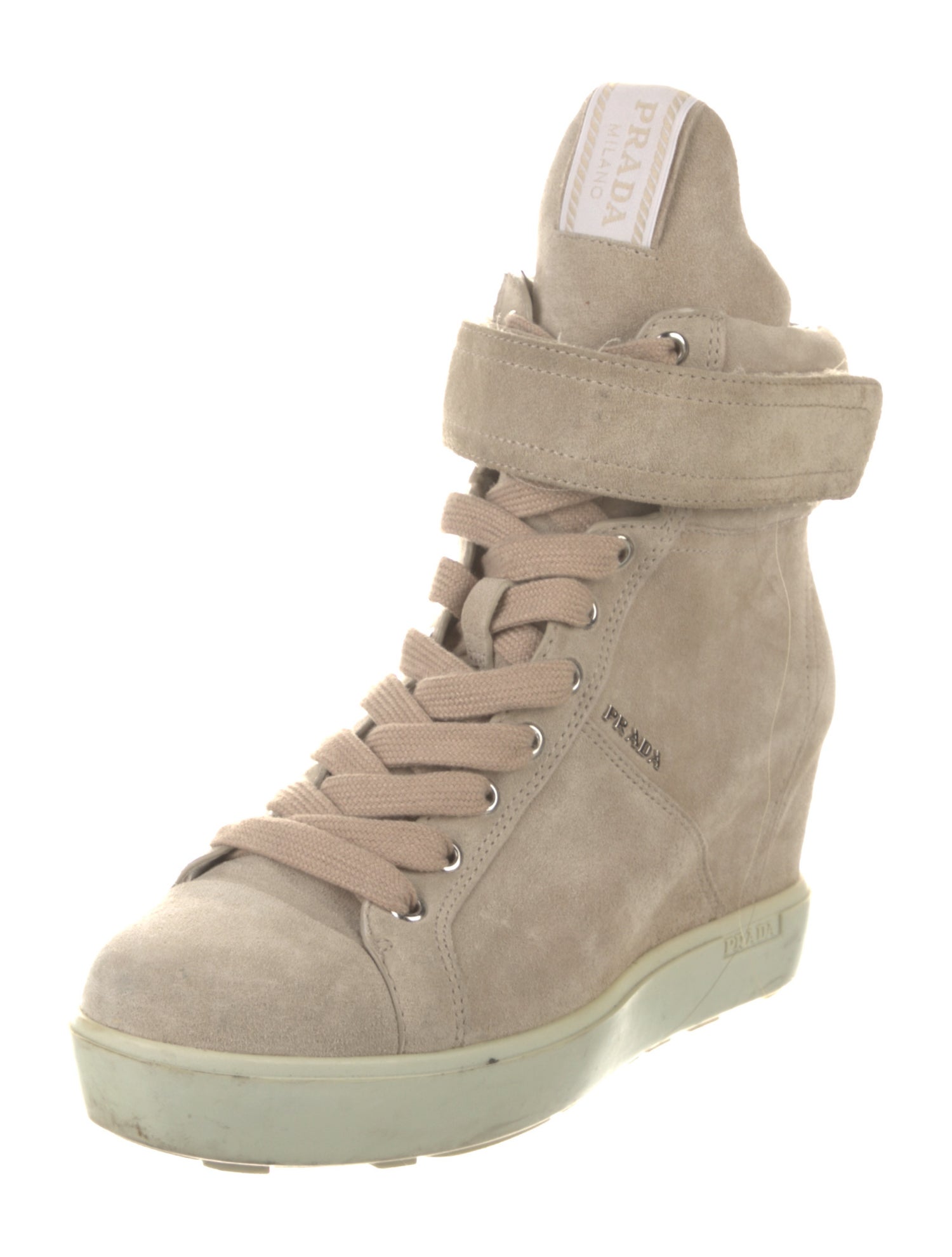 Prada Sport Suede Leather Trim Embellishment Wedge Sneakers