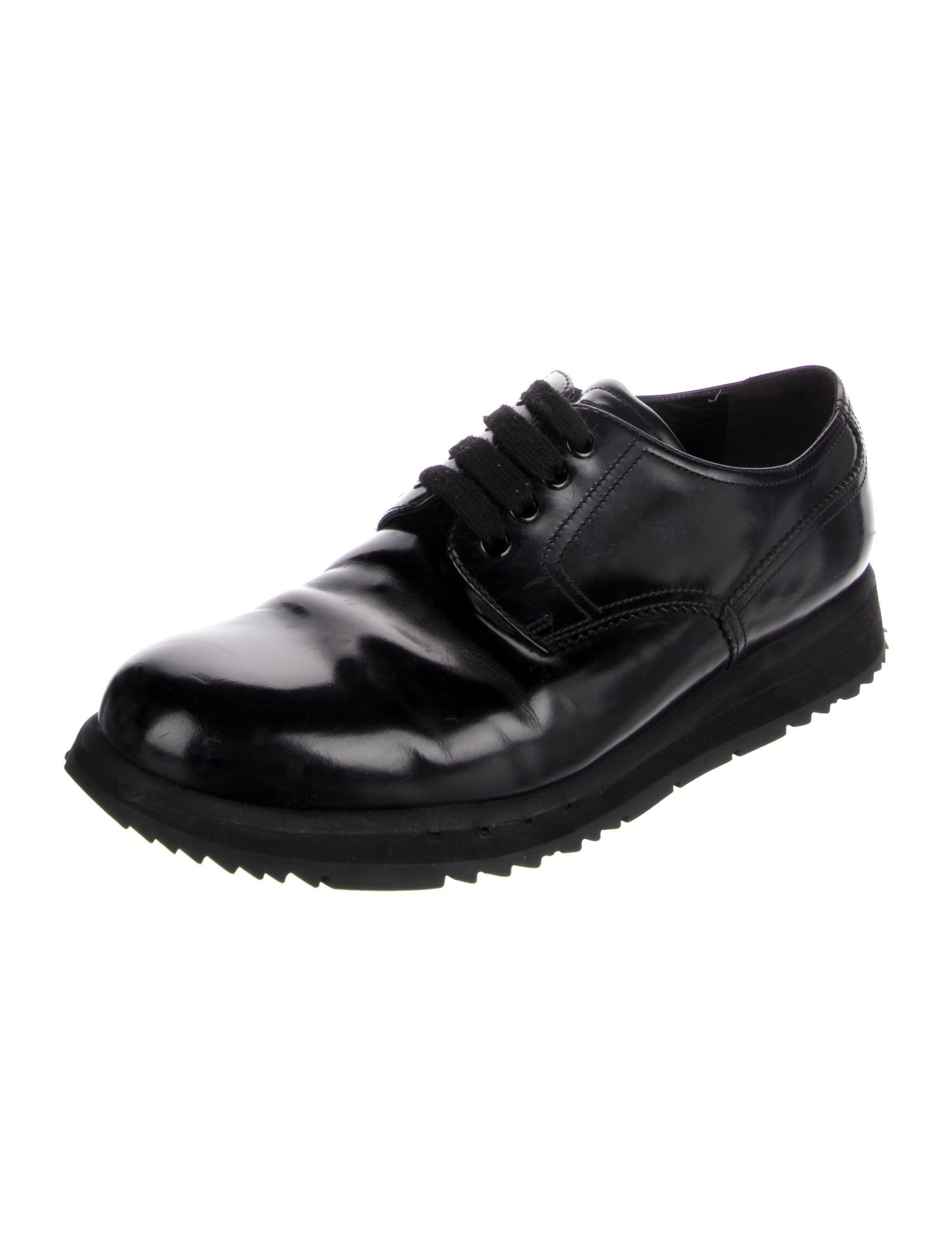 Prada Leather Leather Trim Embellishment Derby Shoes