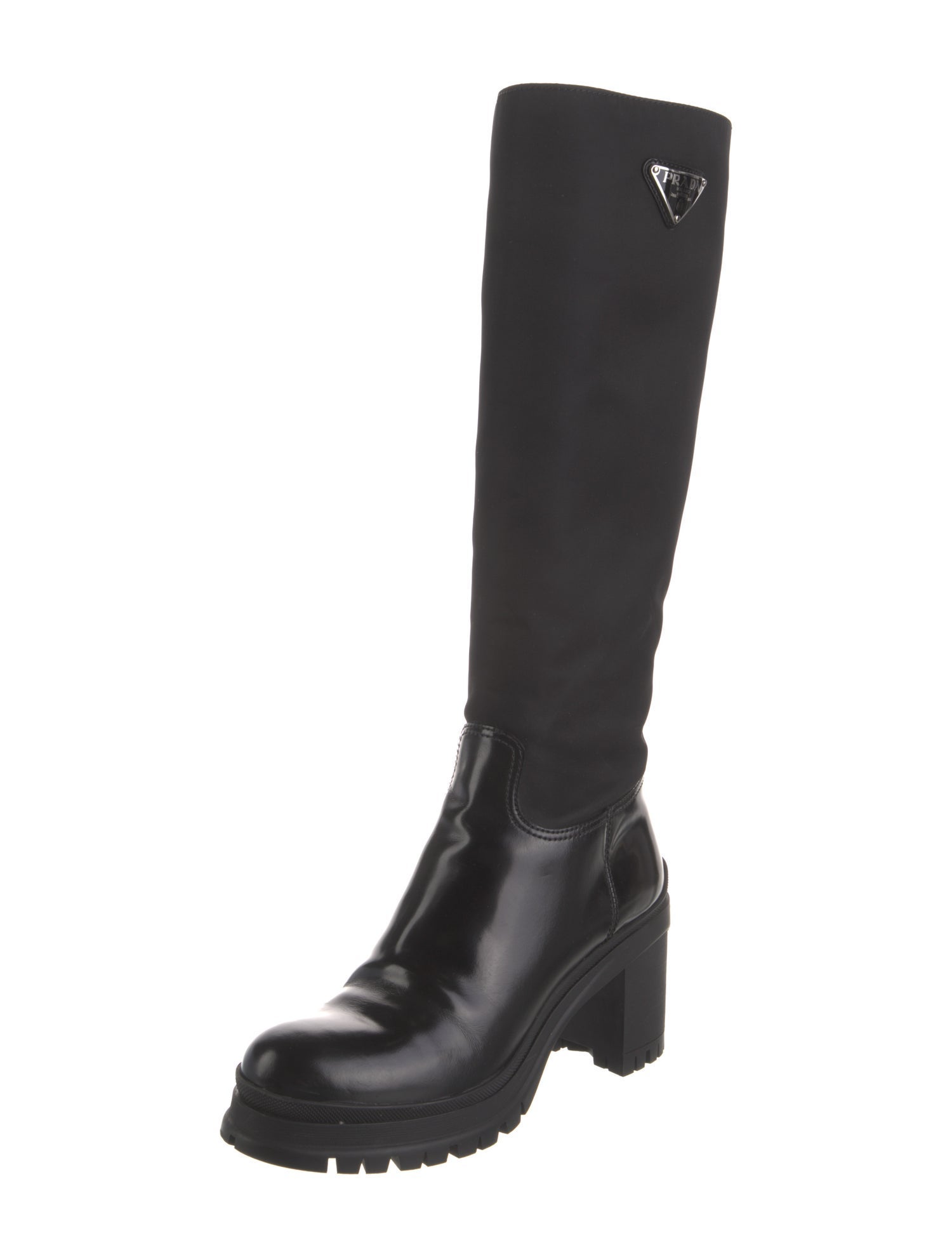 Prada Enameled Metal Triangle Nylon Rain Boots