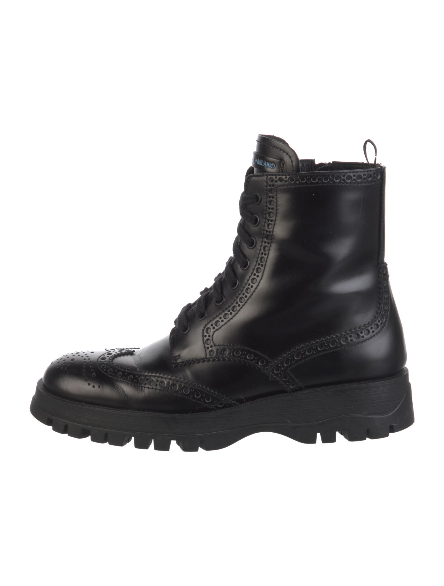 Prada Leather Lasercut Accents Combat Boots